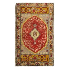 Antique Turkish Ottoman Rug with Medallion and Flowers in Yellow, Red, Gray