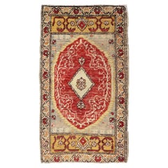 Antique Turkish Ottoman Rug with Medallion and Flowers in Yellow, Red, Gray