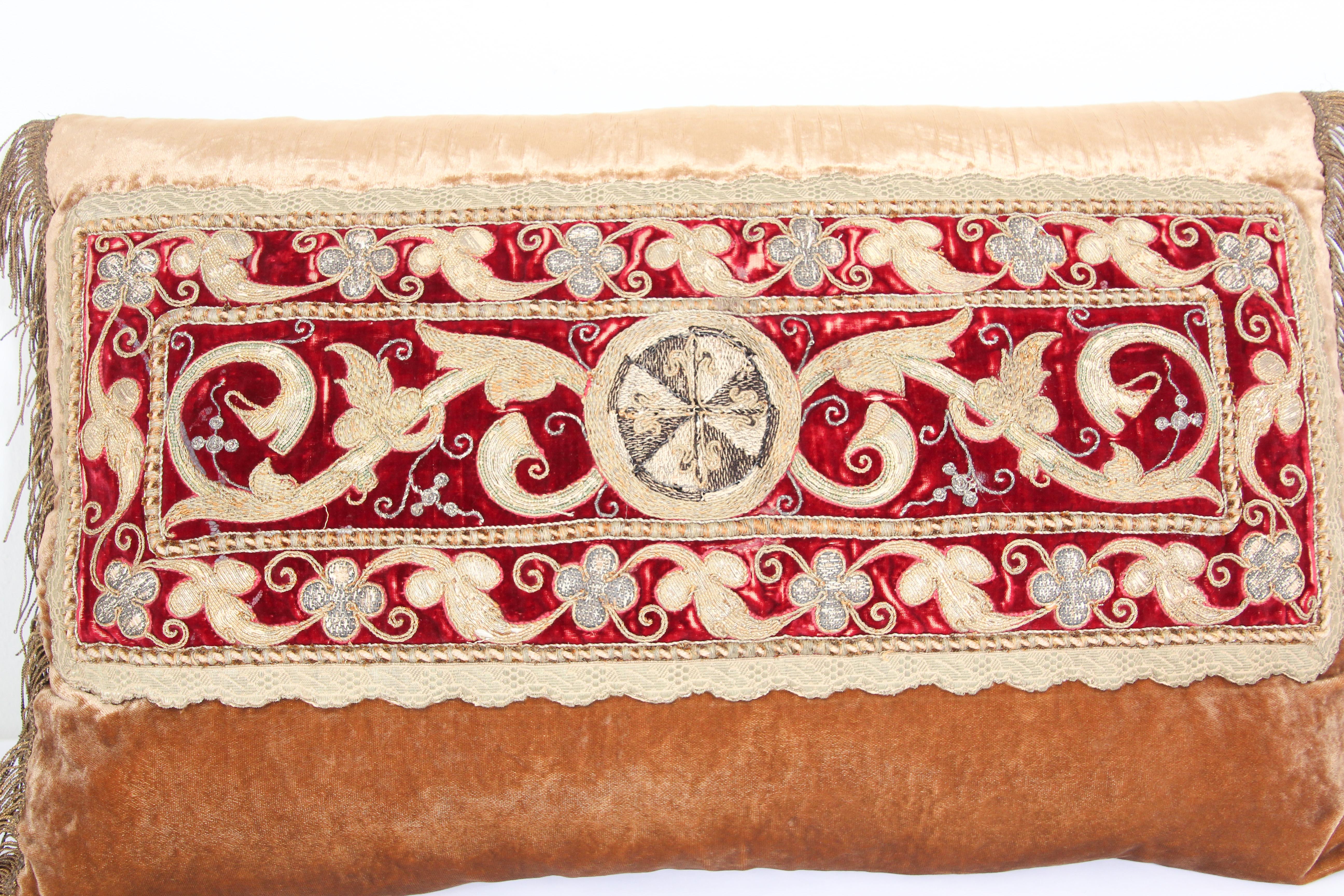 Antique Turkish Ottoman Silk Pillow with Metallic Threads 8