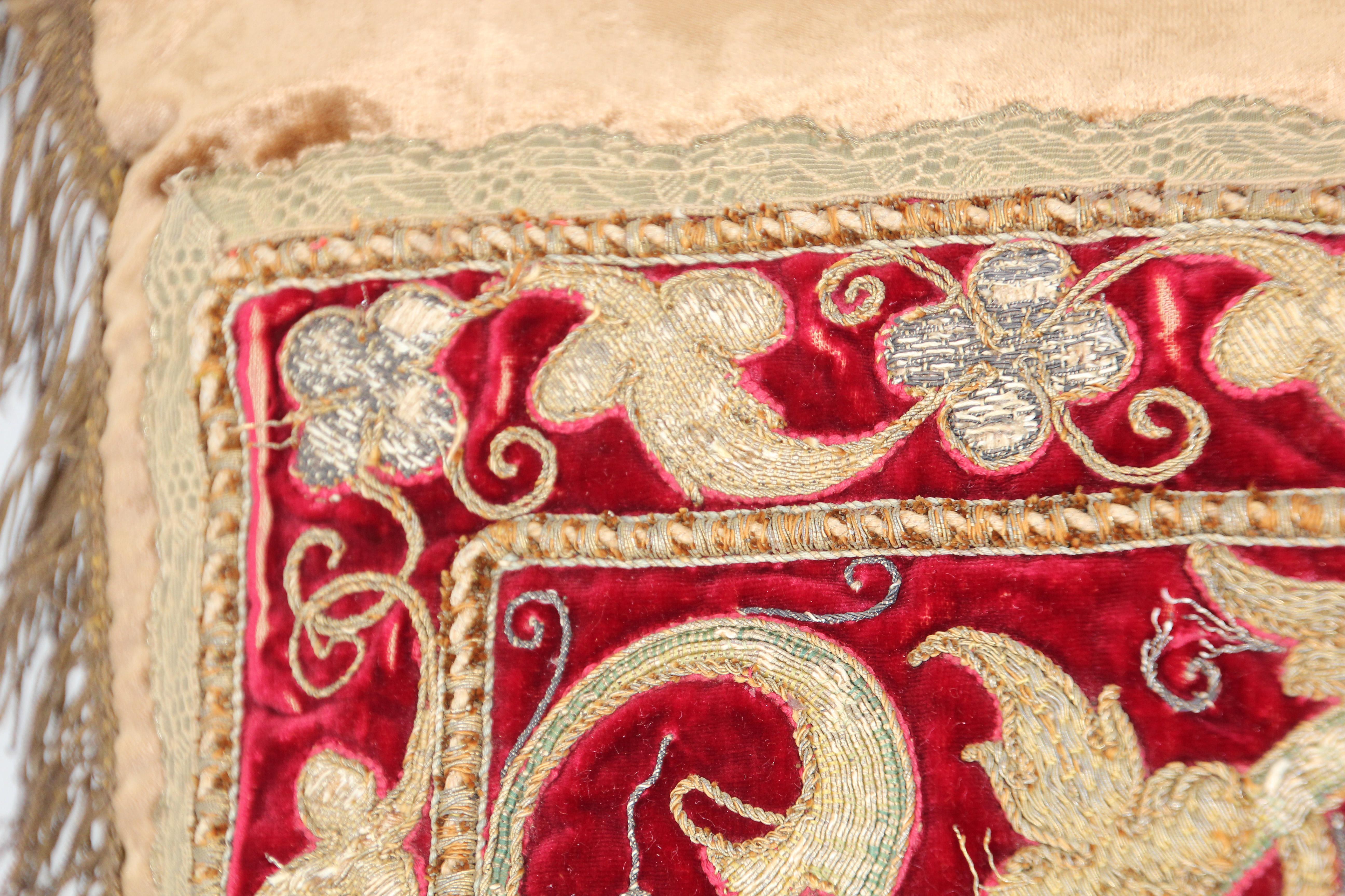 Antique Turkish Ottoman Silk Pillow with Metallic Threads 14