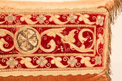 Antique Turkish Ottoman Silk Pillow with Metallic Threads