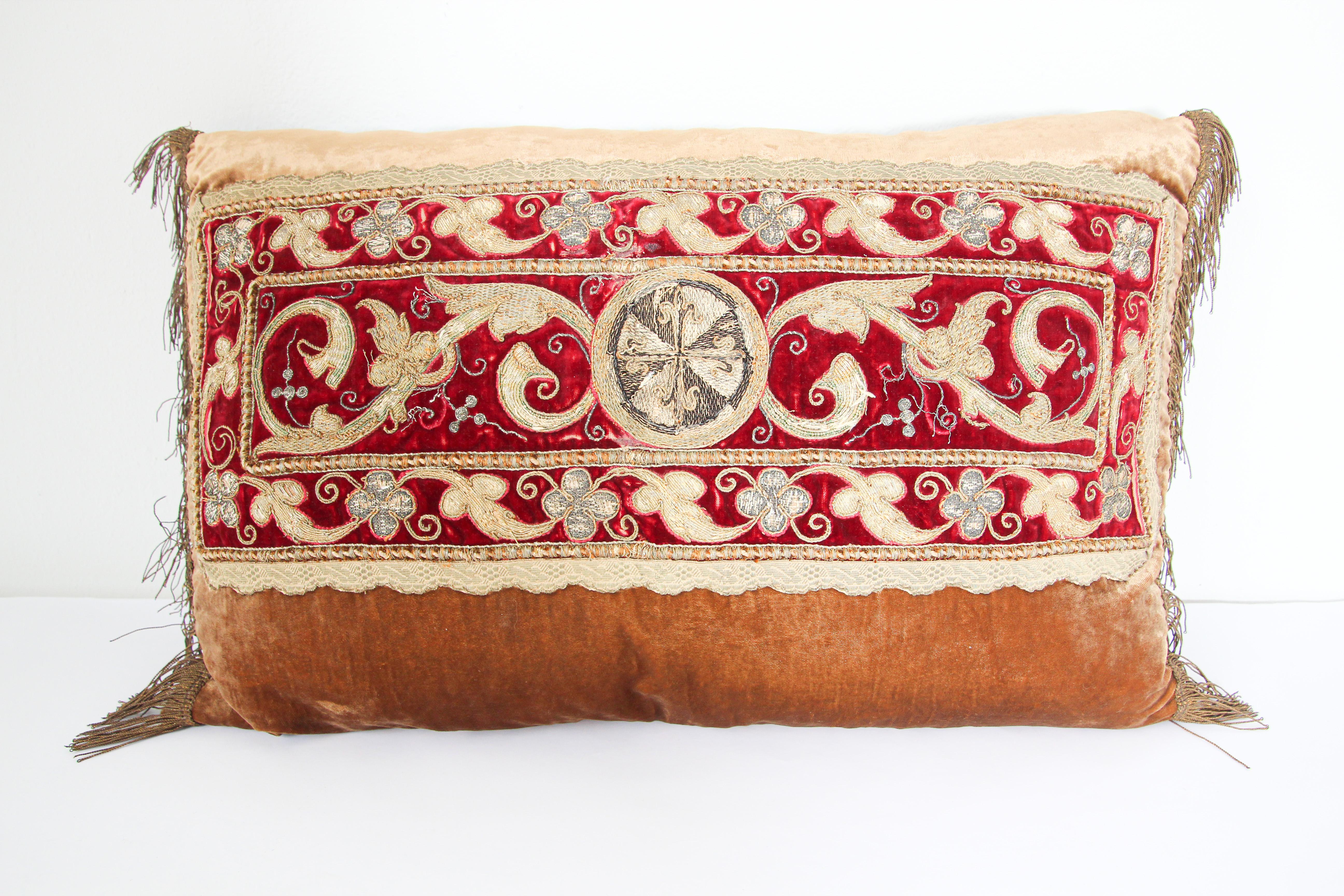 Antique Turkish Ottoman Silk Pillow with Metallic Threads 2