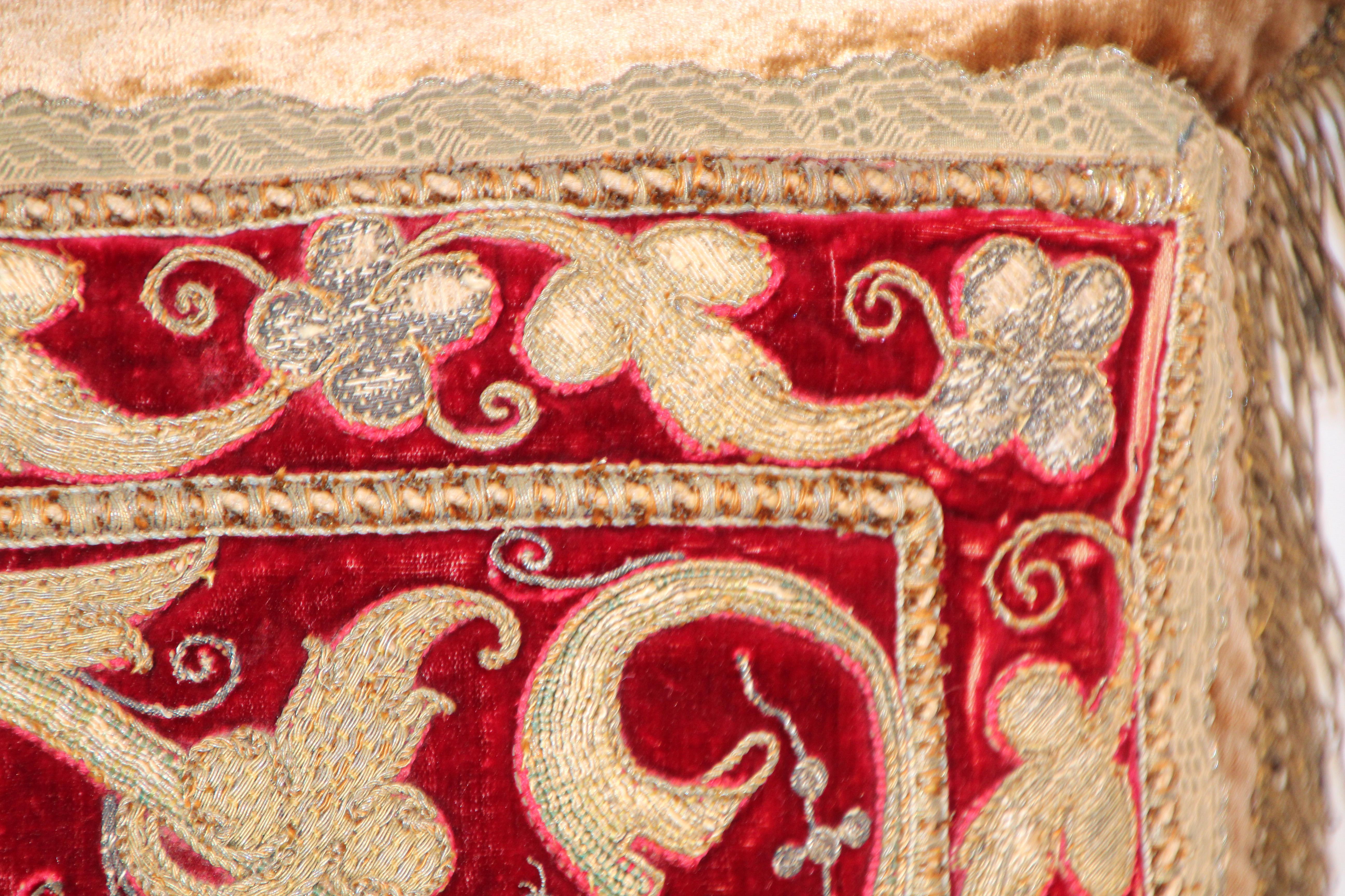 Moorish Antique Turkish Ottoman Silk Pillow with Metallic Threads