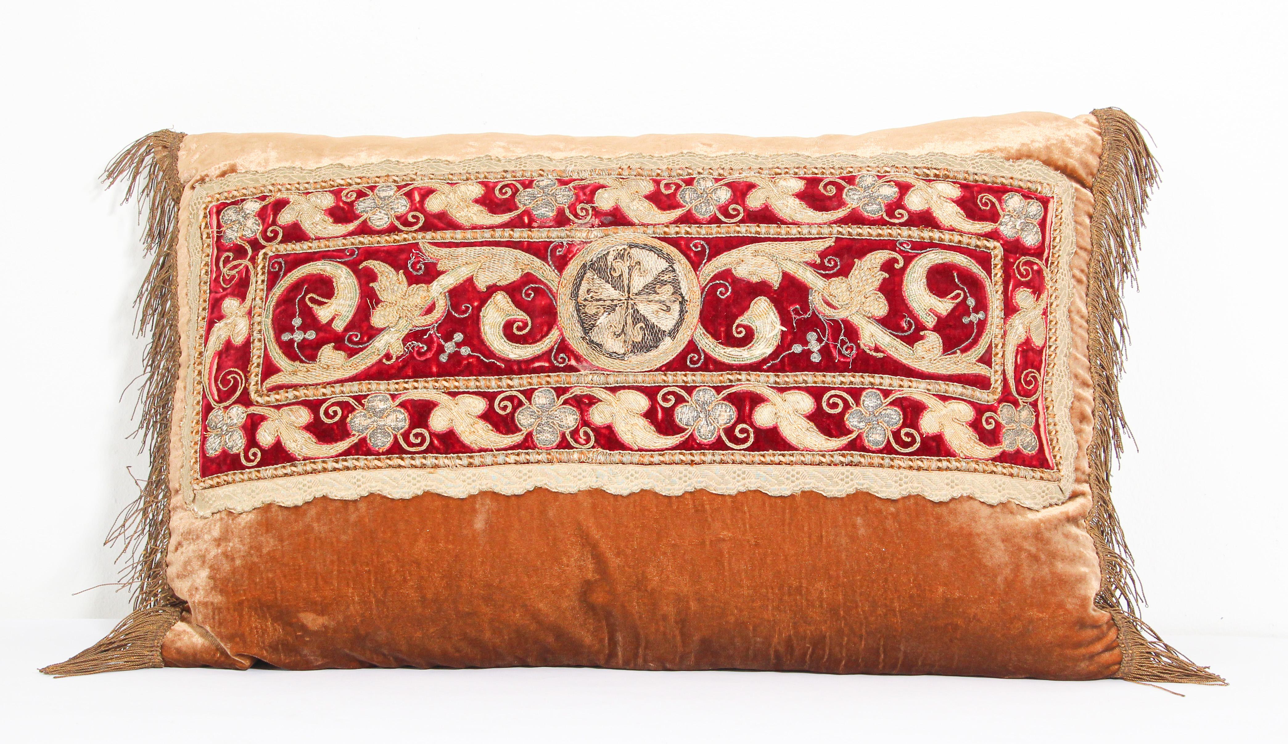 Antique Turkish Ottoman Silk Pillow with Metallic Threads 3
