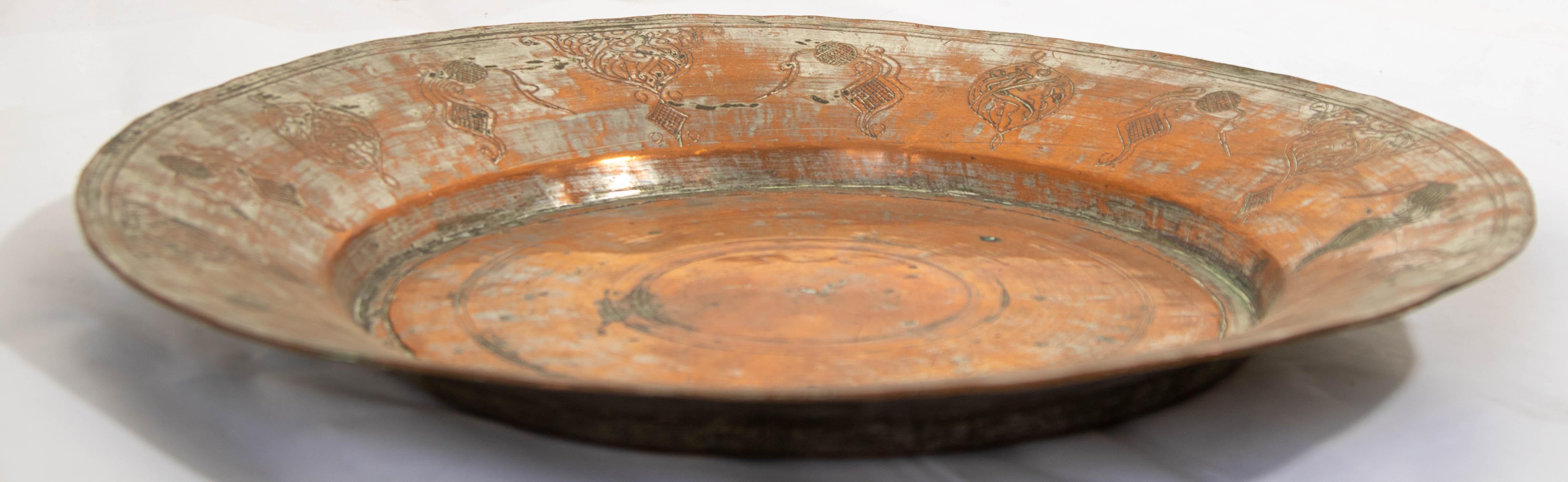Antique Turkish Ottoman Tinned Copper Vessel Large Metal Bowl In Good Condition In North Hollywood, CA