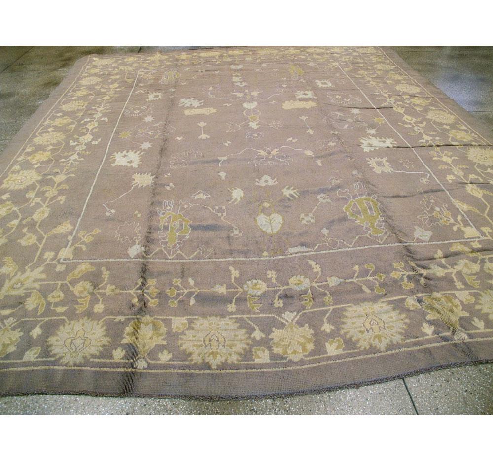 Antique Turkish Oushak Large Room Size Rug in Mauve In Excellent Condition For Sale In New York, NY