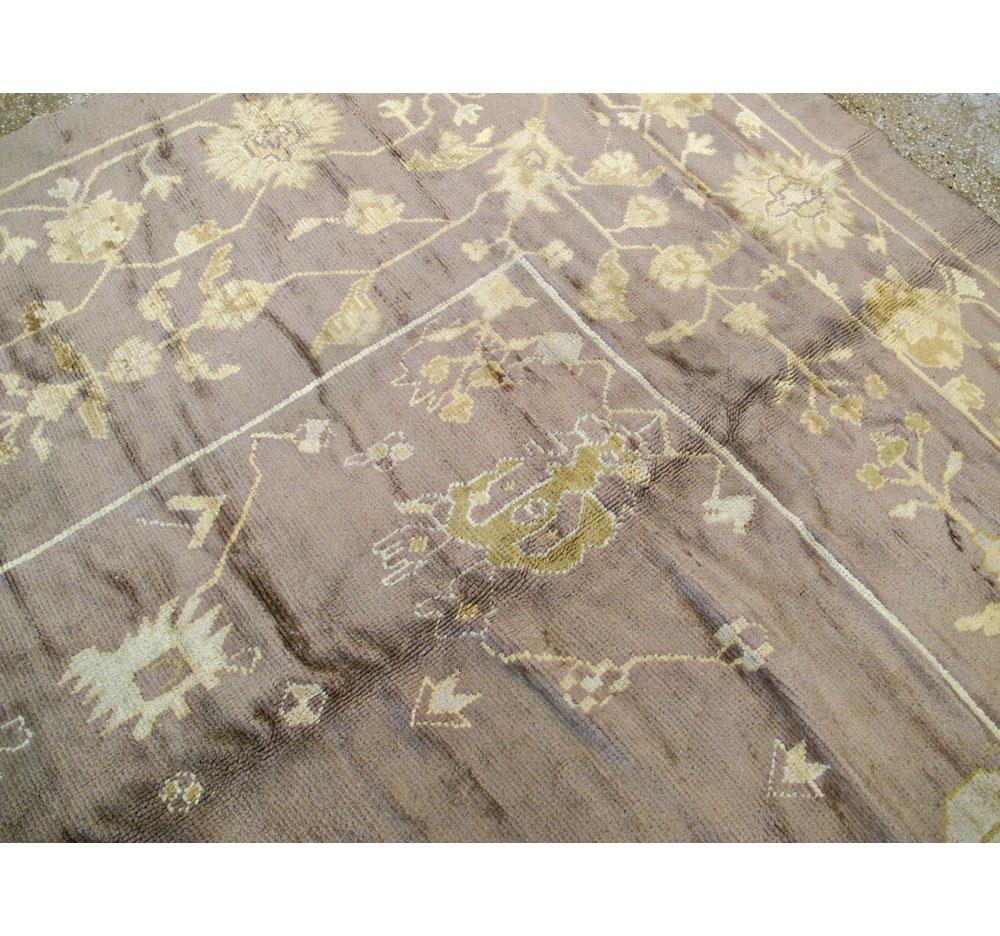 20th Century Antique Turkish Oushak Large Room Size Rug in Mauve For Sale