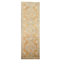 Tappeto da corridoio turco antico Oushak 3X11, fatto a mano, nei toni del beige dorato e avorio