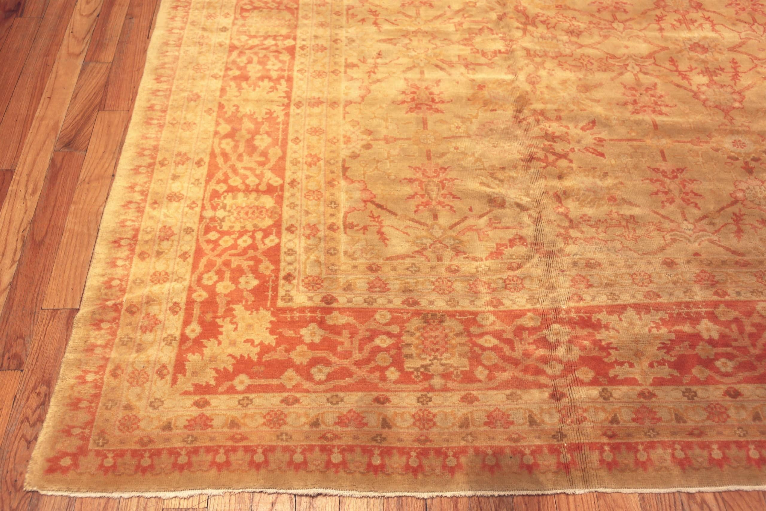 Hand-Knotted Antique Turkish Oushak Allover Rug. 11 ft 2 in x 14 ft 2 in For Sale