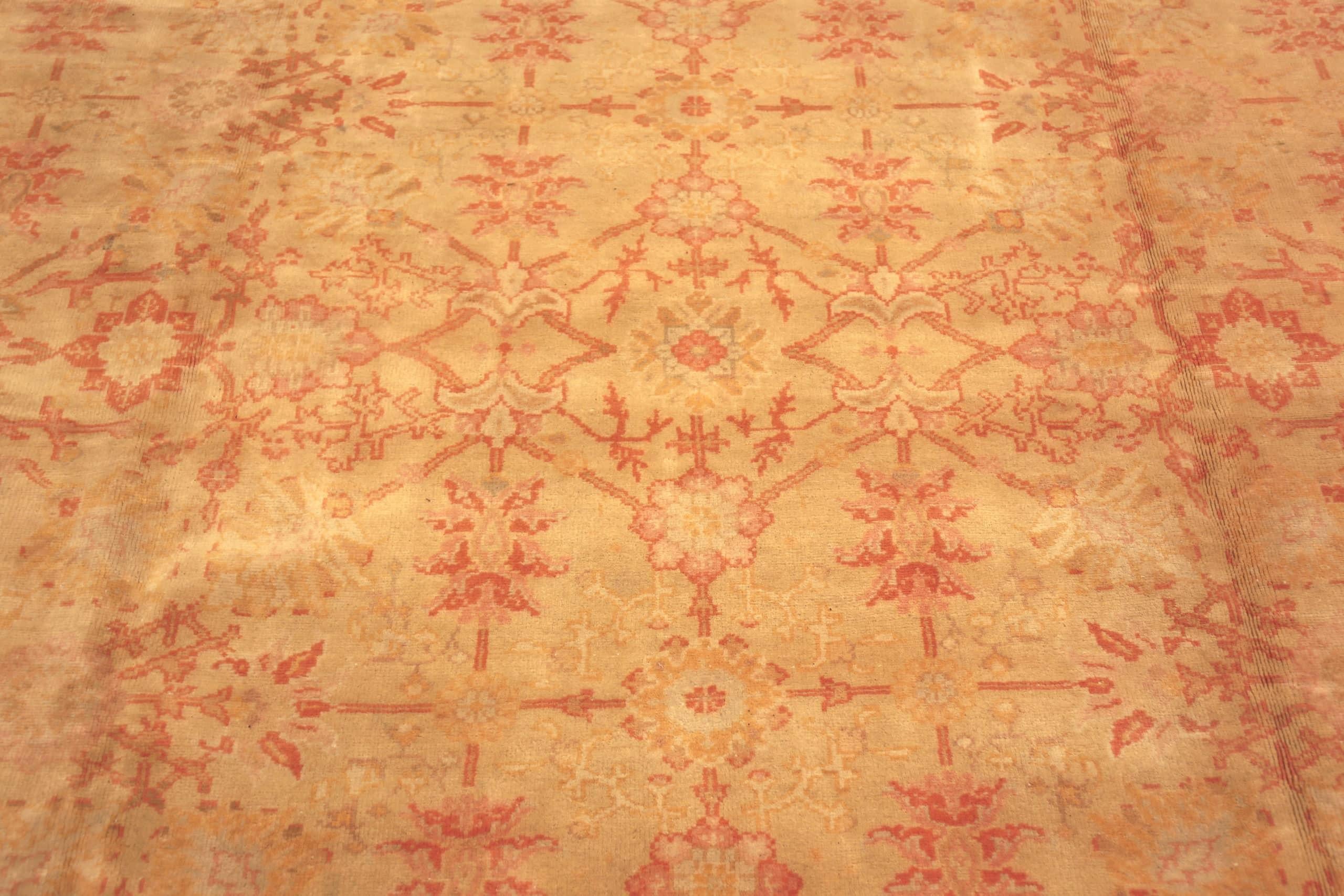 Antiker türkischer Oushak Allover-Teppich. 11 ft 2 in x 14 ft 2 in (Handgeknüpft)