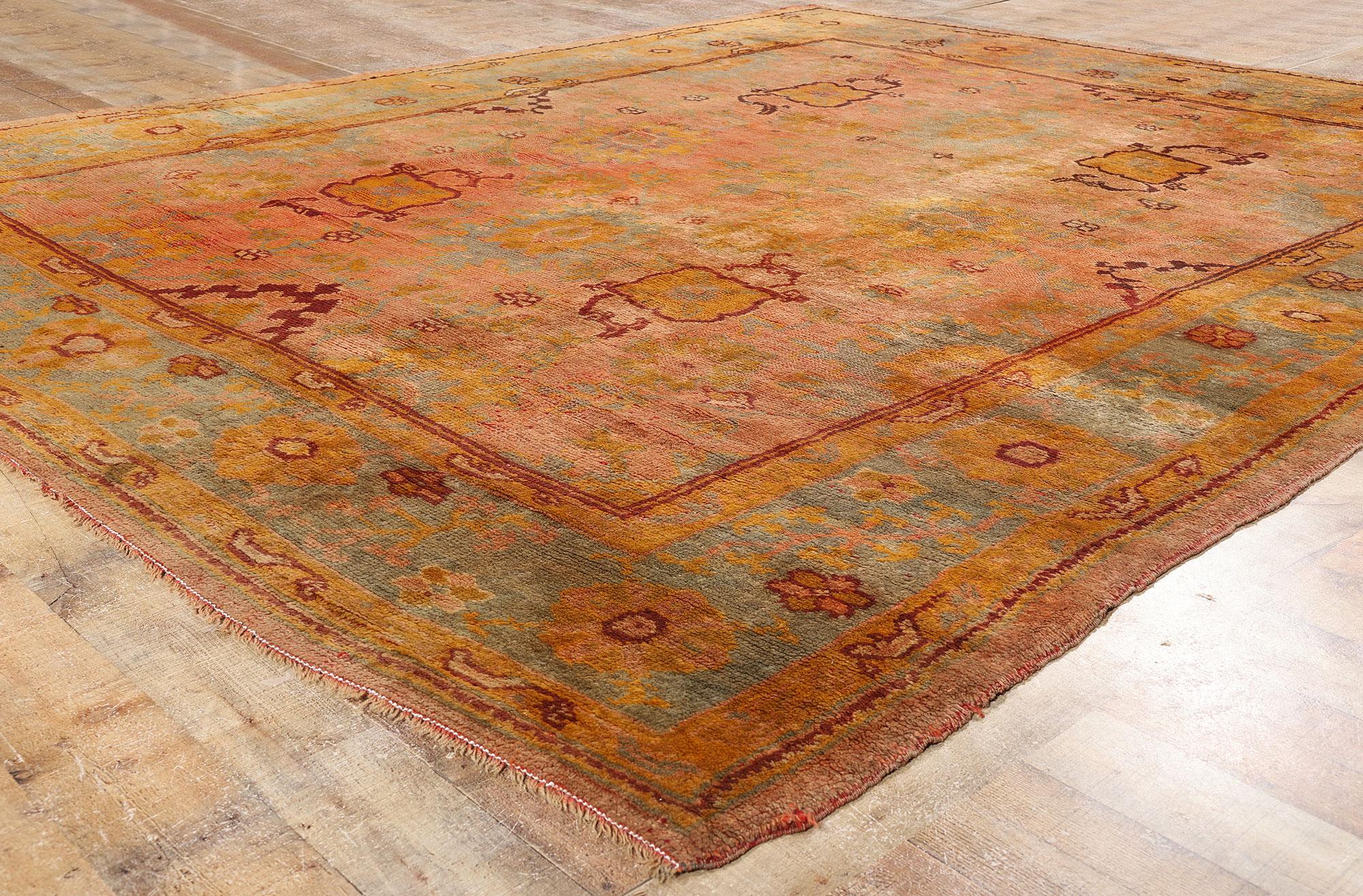 Late 19th Century Antique Turkish Oushak Rug with Traditional Style For Sale 1