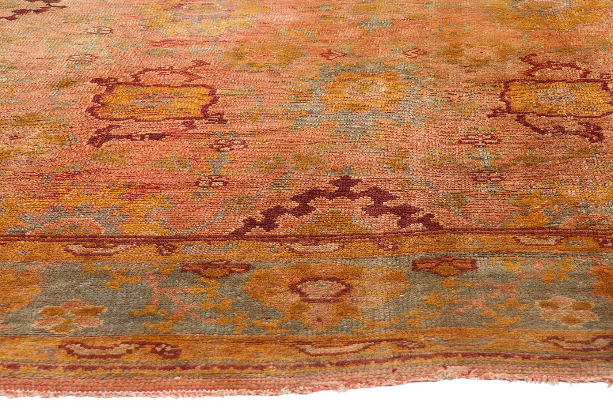 Hand-Knotted Late 19th Century Antique Turkish Oushak Rug with Traditional Style For Sale