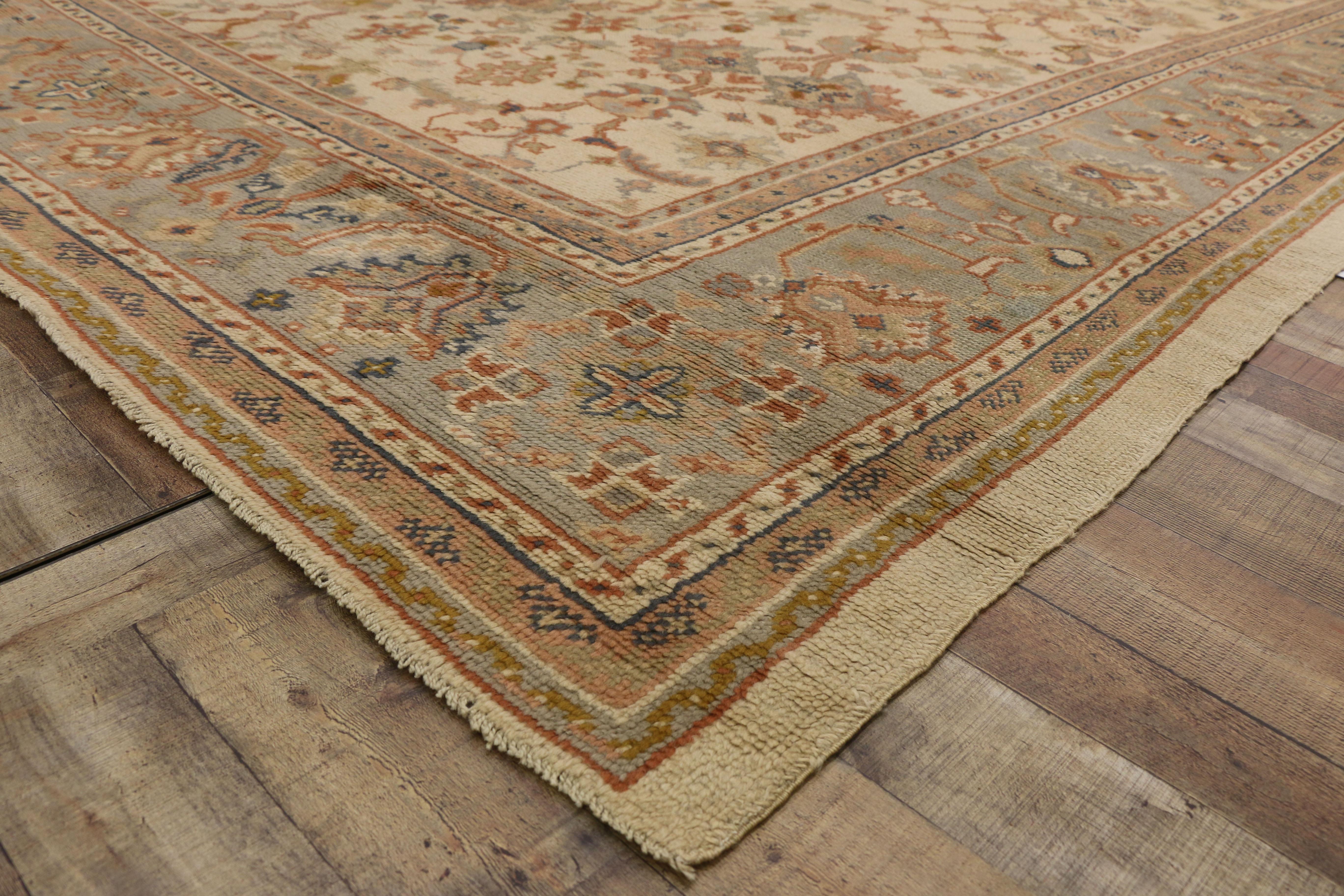 Antique Turkish Oushak Area Rug with French Provincial Style In Good Condition For Sale In Dallas, TX