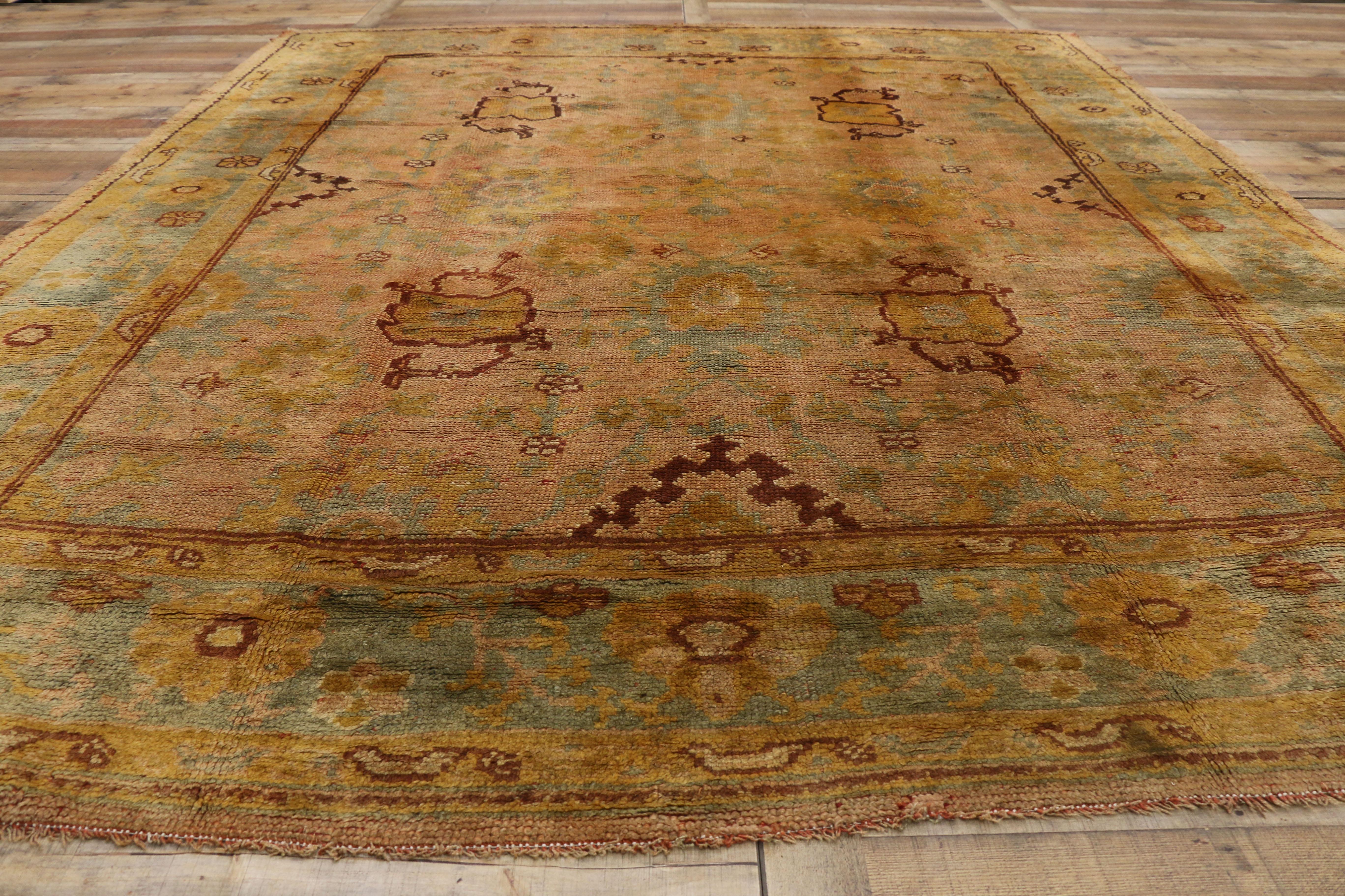 Antique Turkish Oushak Area Rug with French Provincial and Louis XIV Style For Sale 3