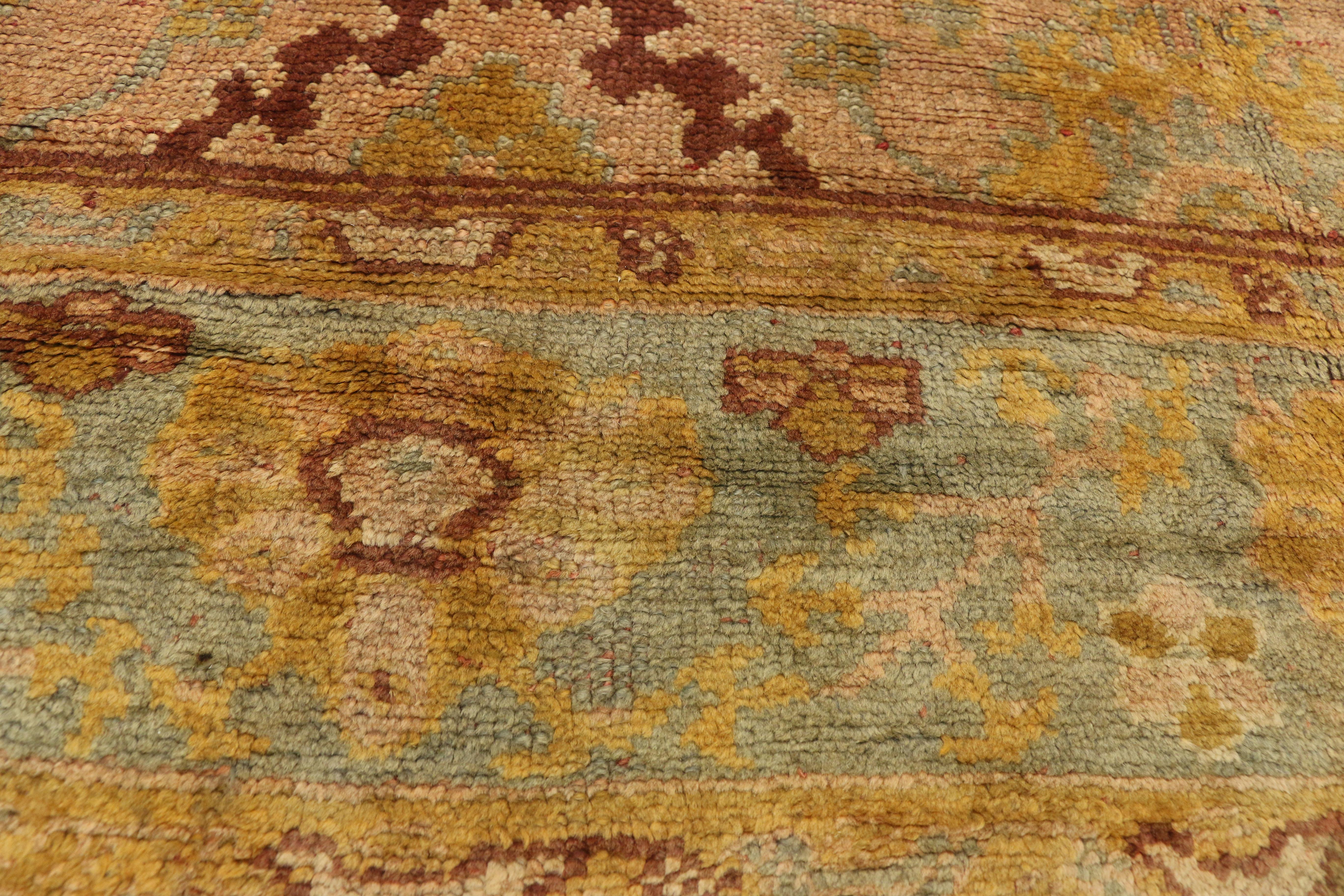 19th Century Antique Turkish Oushak Area Rug with French Provincial and Louis XIV Style For Sale
