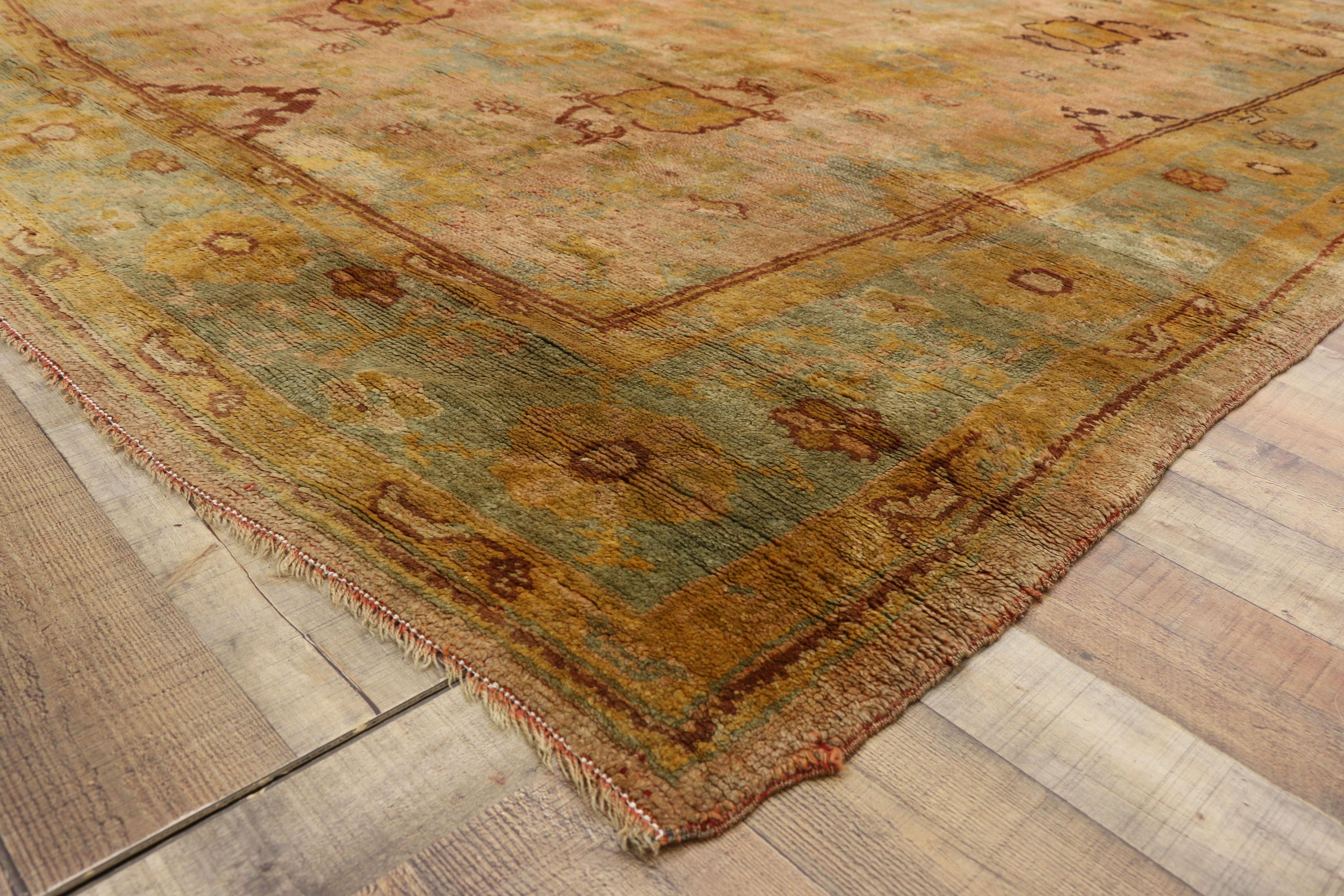 Antique Turkish Oushak Area Rug with French Provincial and Louis XIV Style For Sale 2