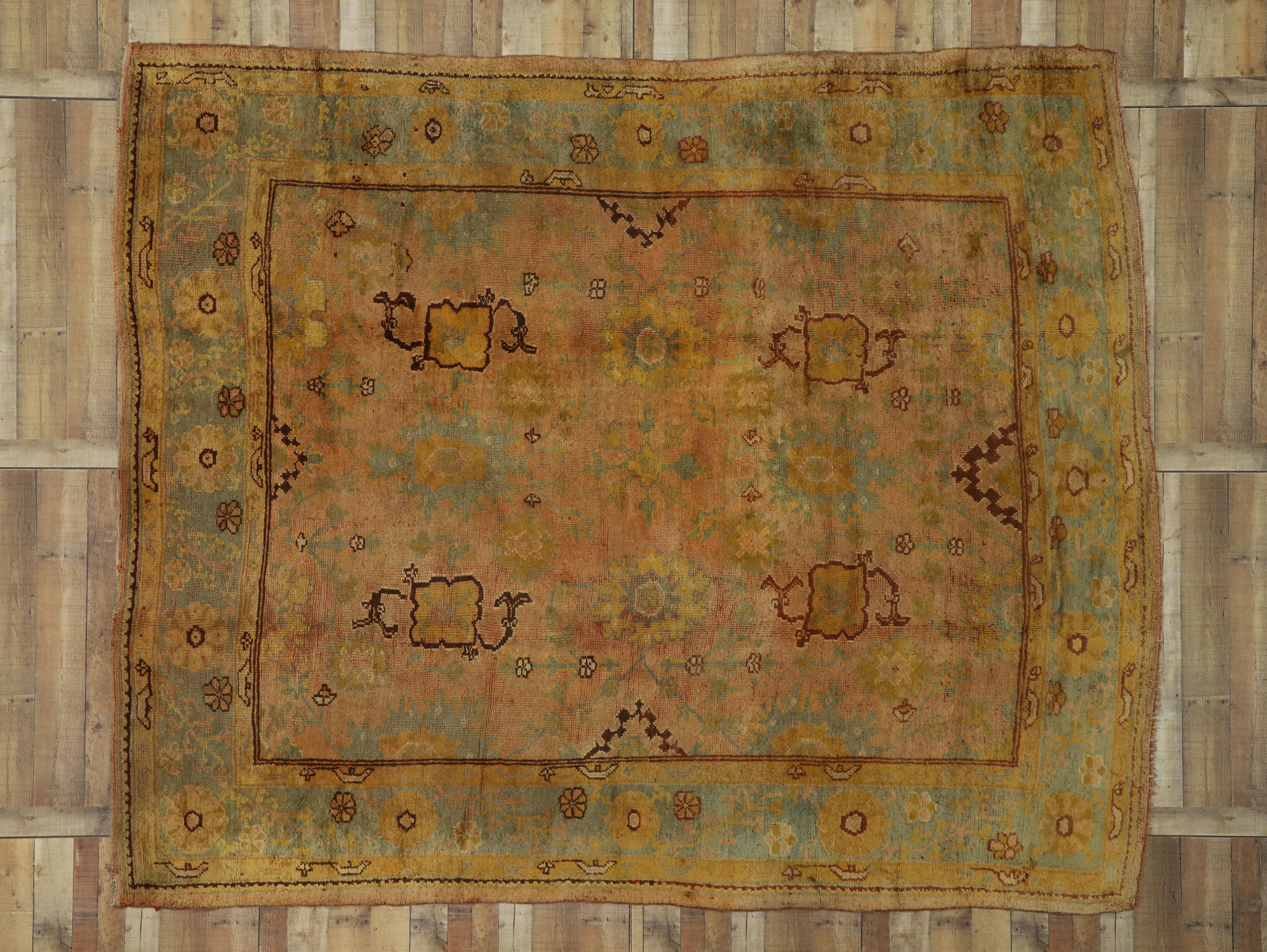 Antique Turkish Oushak Area Rug with French Provincial and Louis XIV Style For Sale 4