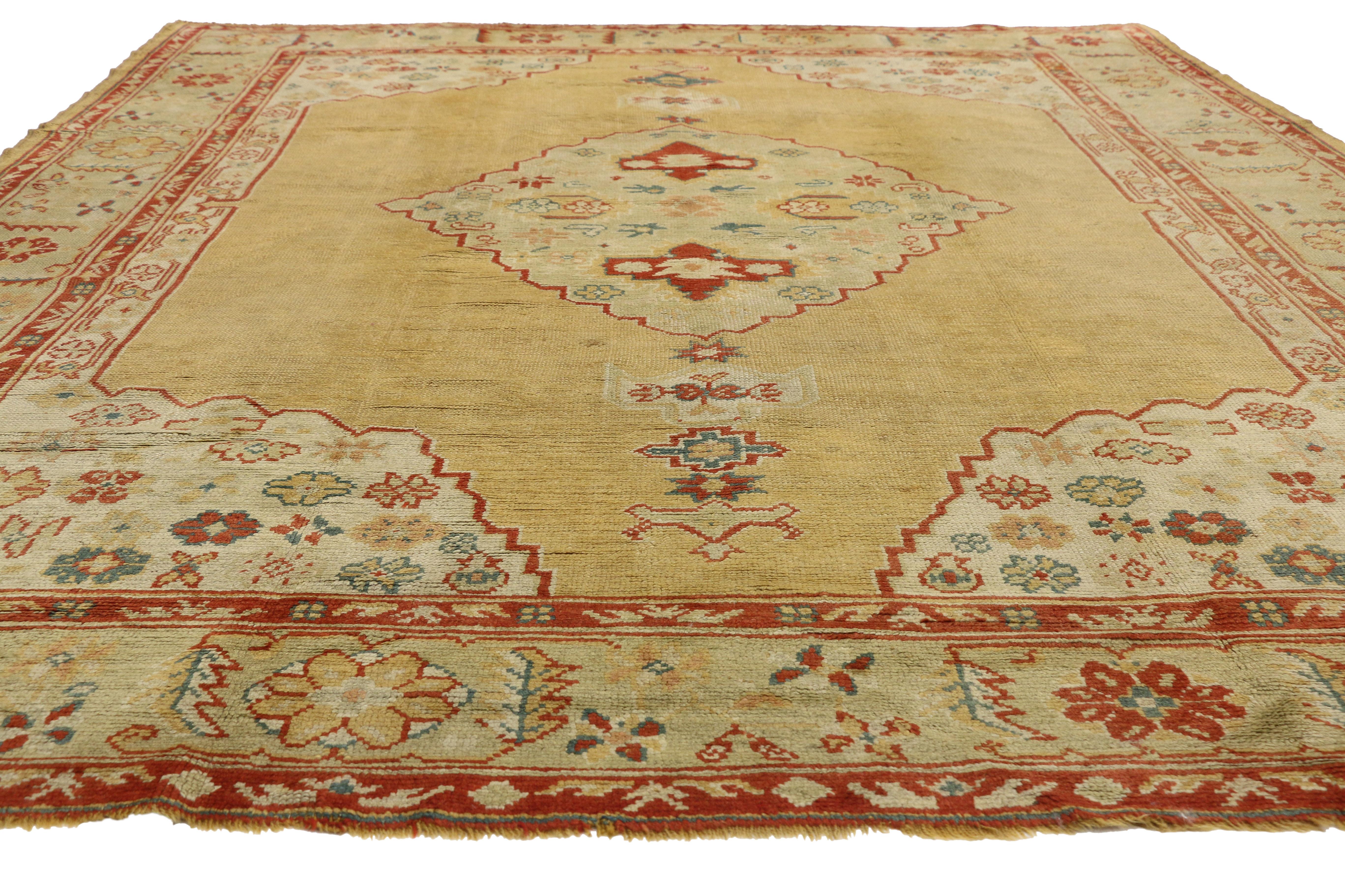 Hand-Knotted Antique Gold Turkish Oushak Rug, 09'03 x 11'10 For Sale