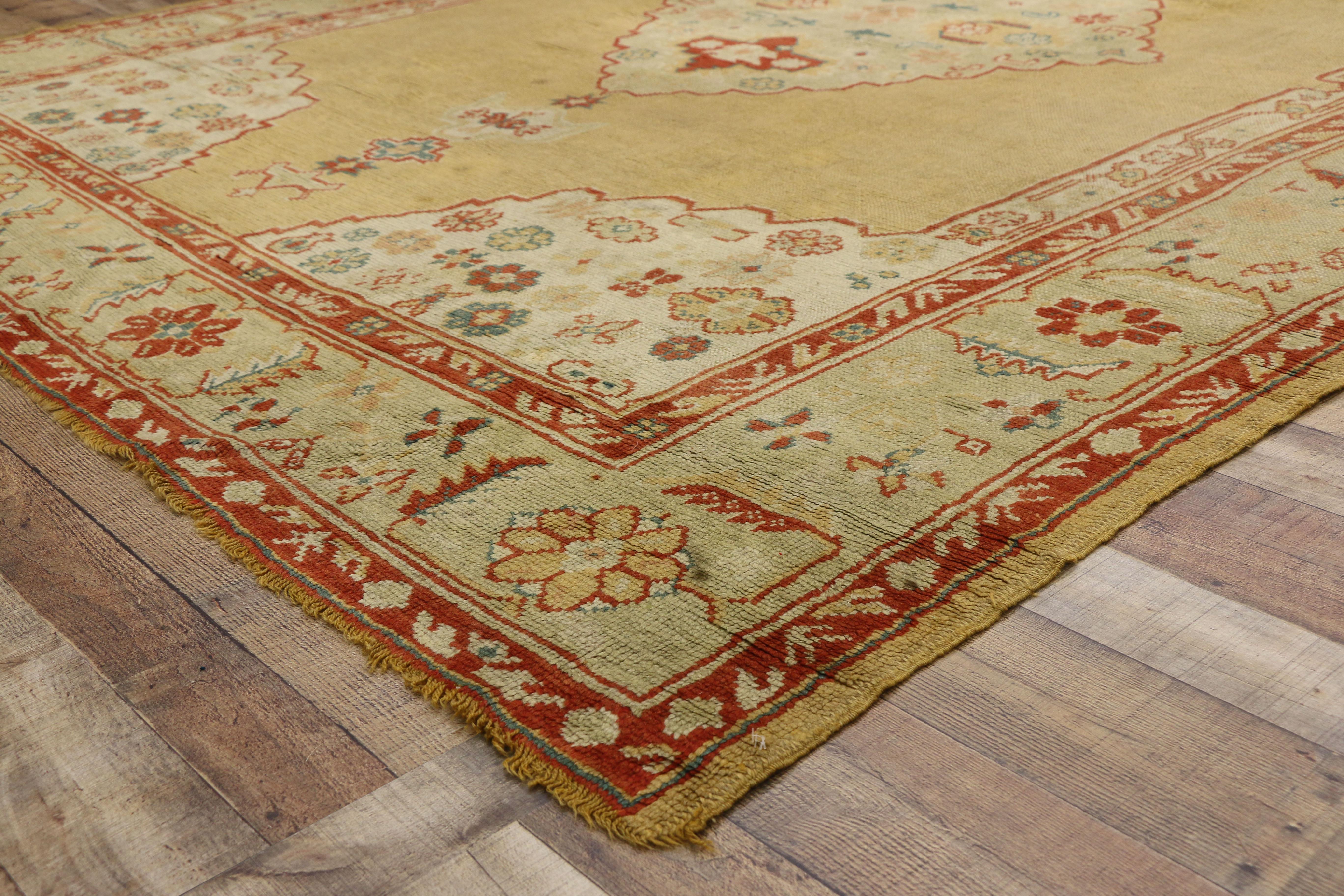 Wool Antique Gold Turkish Oushak Rug, 09'03 x 11'10 For Sale