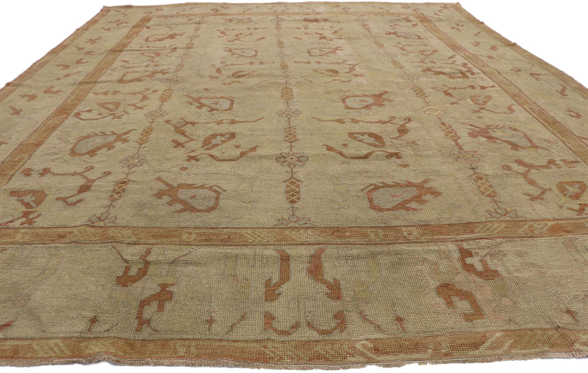 Hand-Knotted Antique Turkish Oushak Area Rug with Rustic Arts & Crafts Style For Sale
