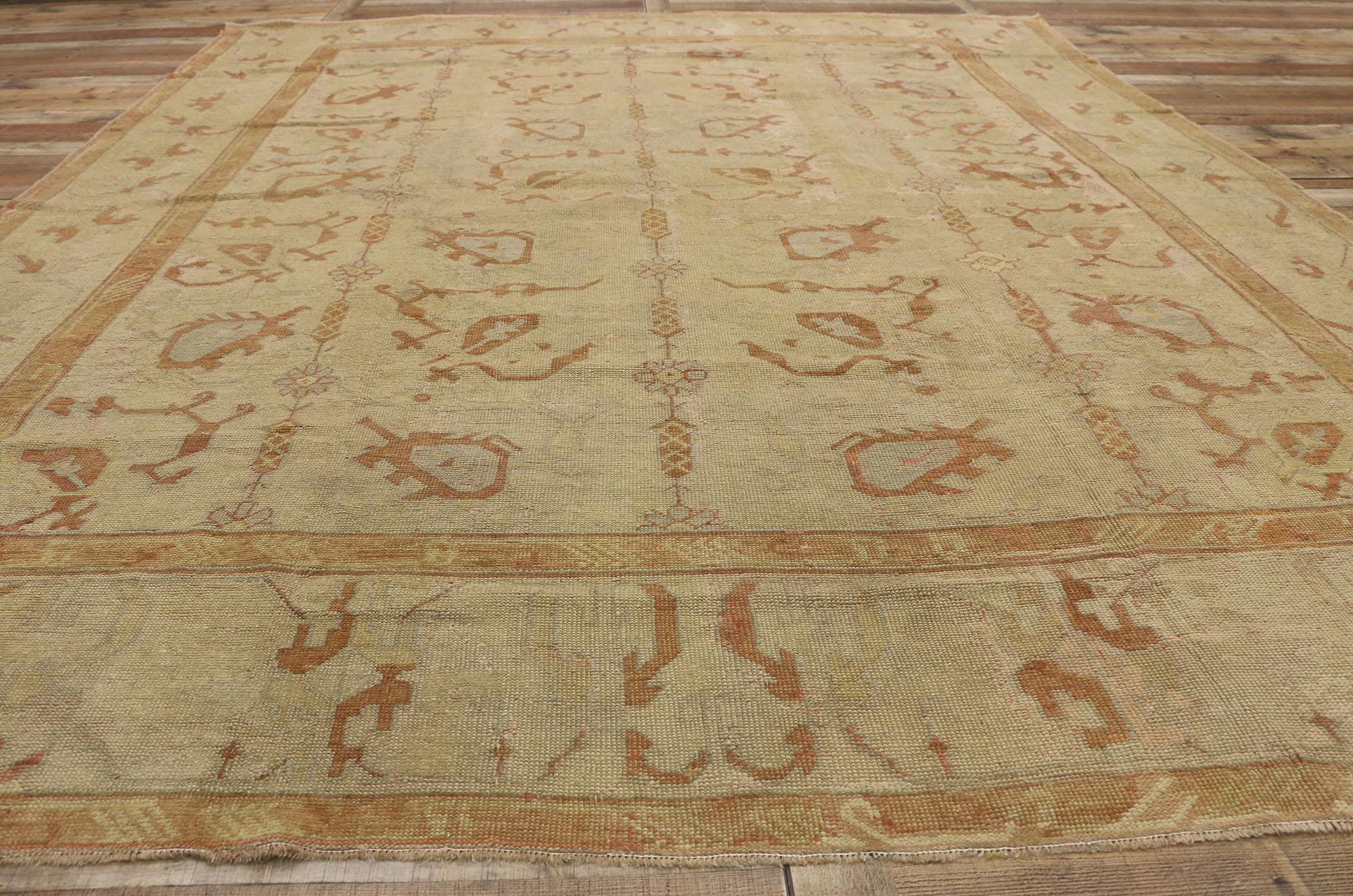 Laine Antique tapis turc Oushak de style rustique Arts & Crafts en vente