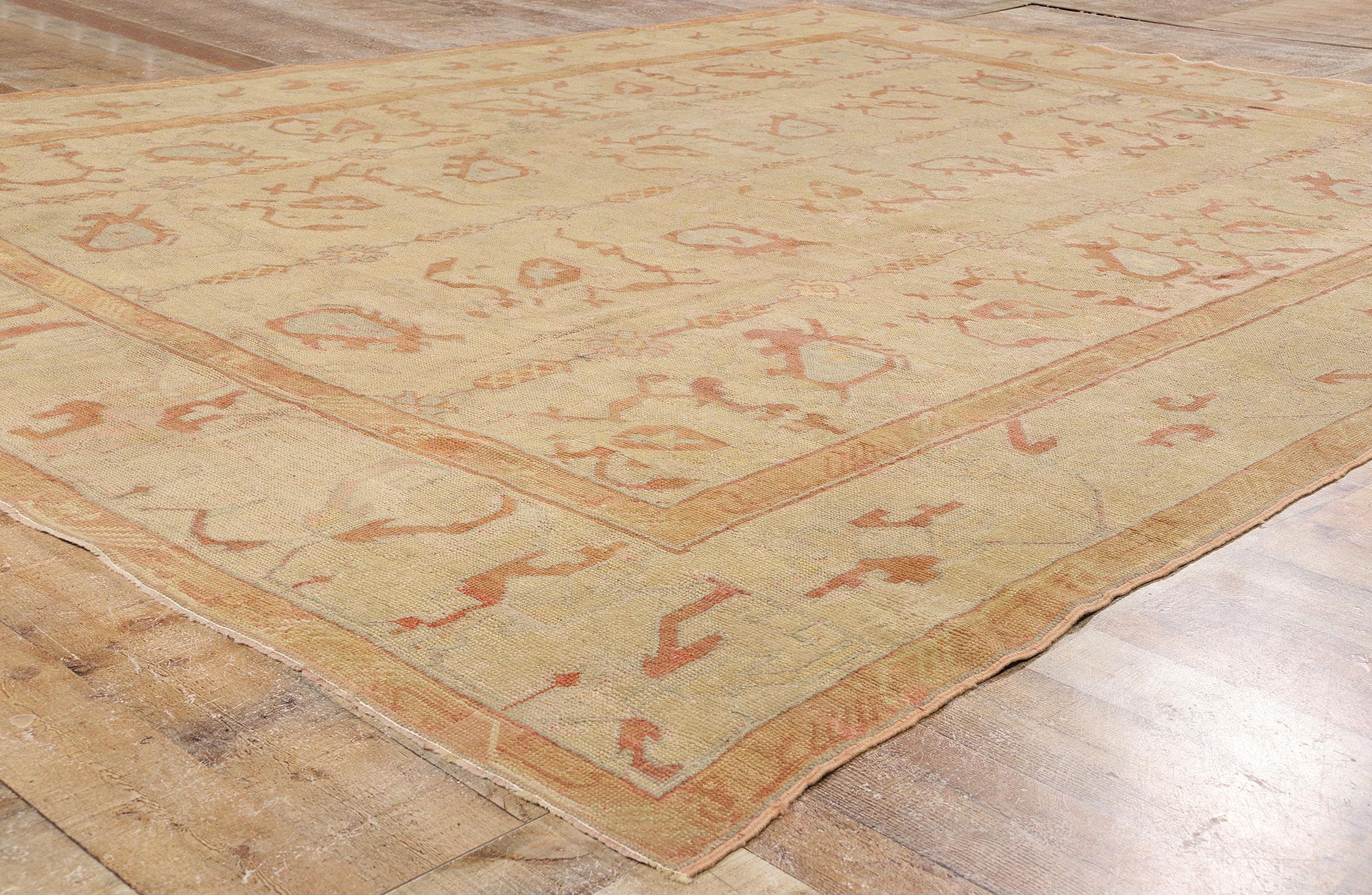 Fin du 19e siècle, ancien tapis turc Oushak de style traditionnel Bon état - En vente à Dallas, TX