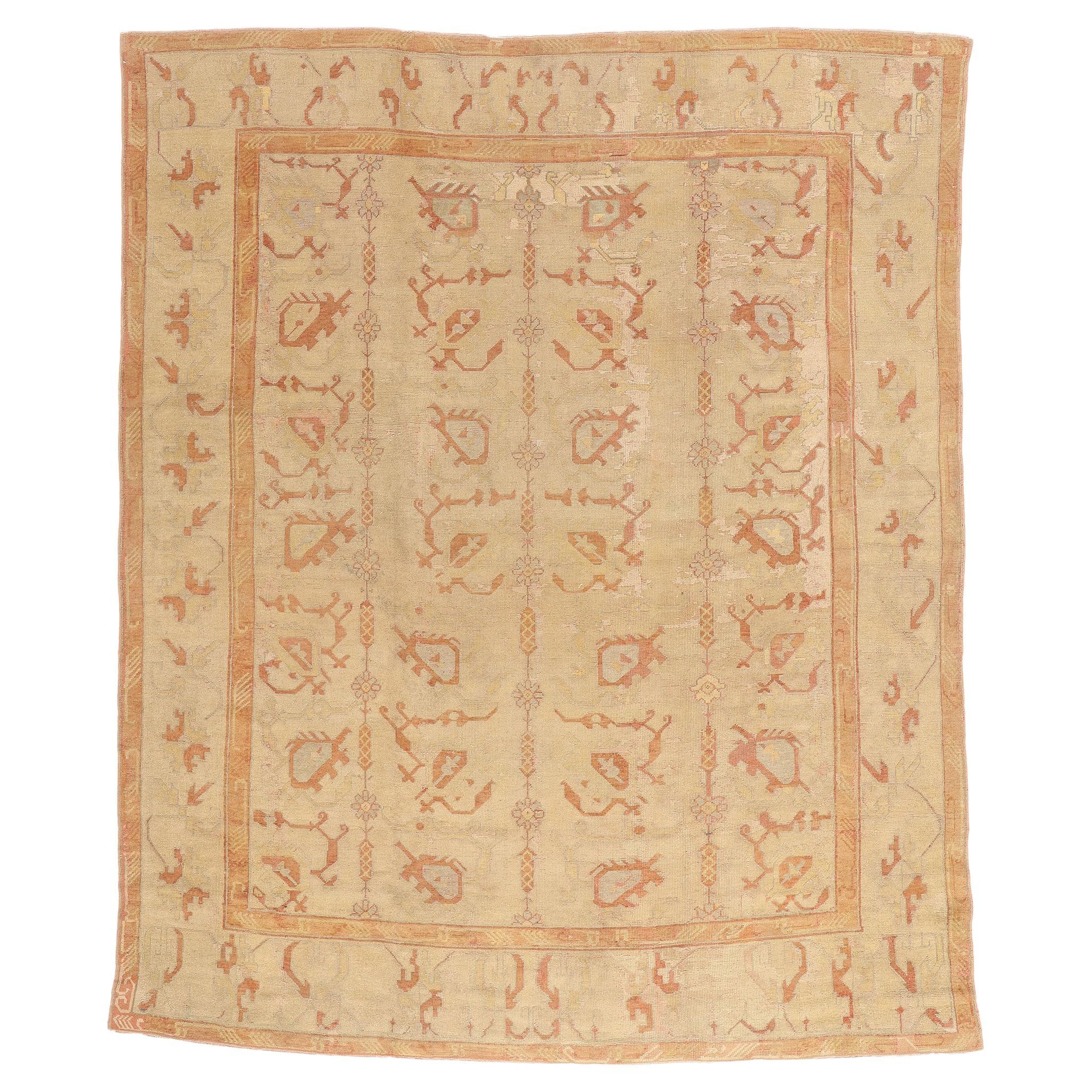 Late 19th Century Antique Turkish Oushak Rug with Traditional Style