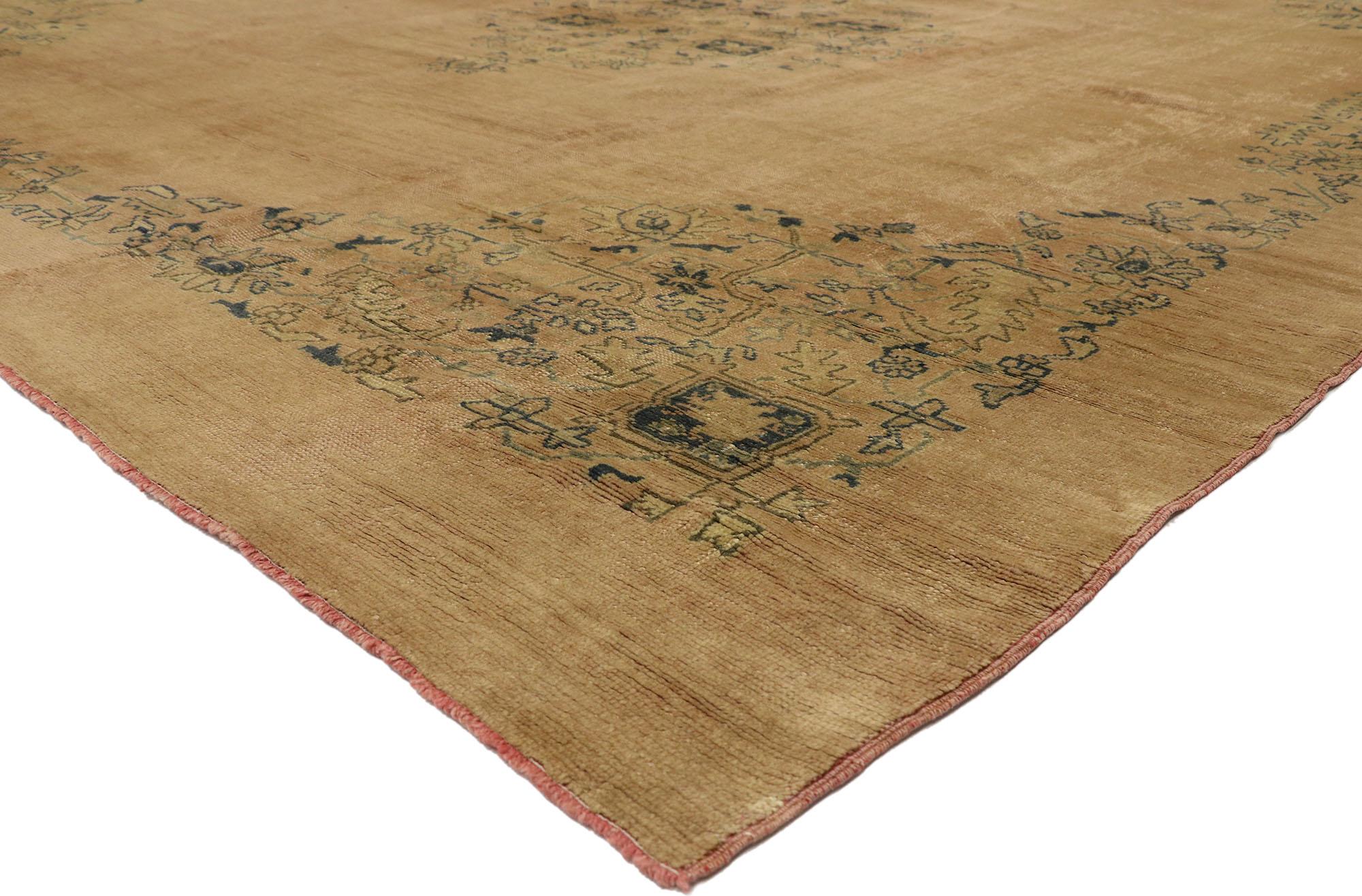 Hand-Knotted Antique Turkish Oushak Area Rug with Rustic Romantic Georgian Style For Sale