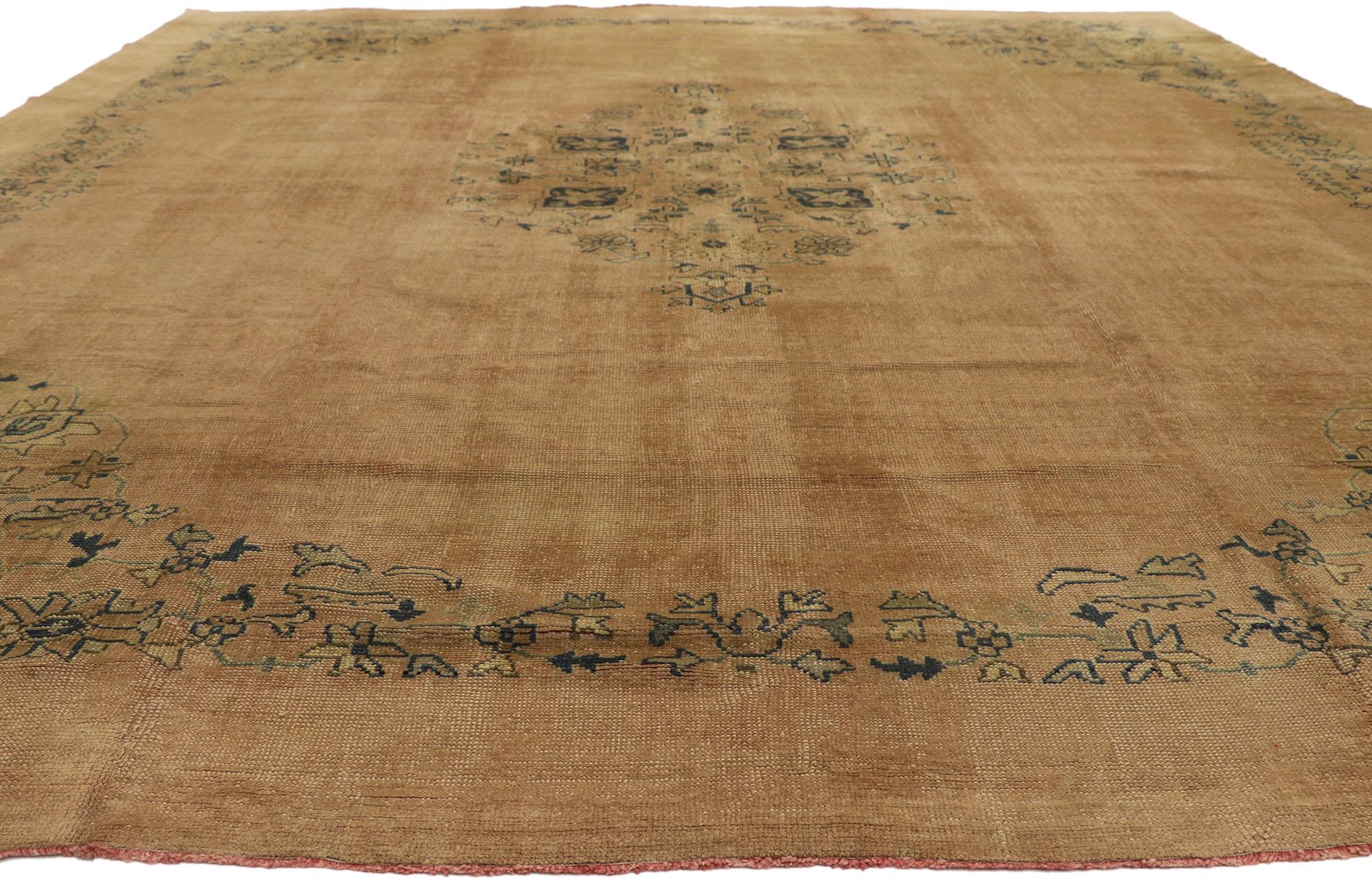20th Century Antique Turkish Oushak Area Rug with Rustic Romantic Georgian Style For Sale