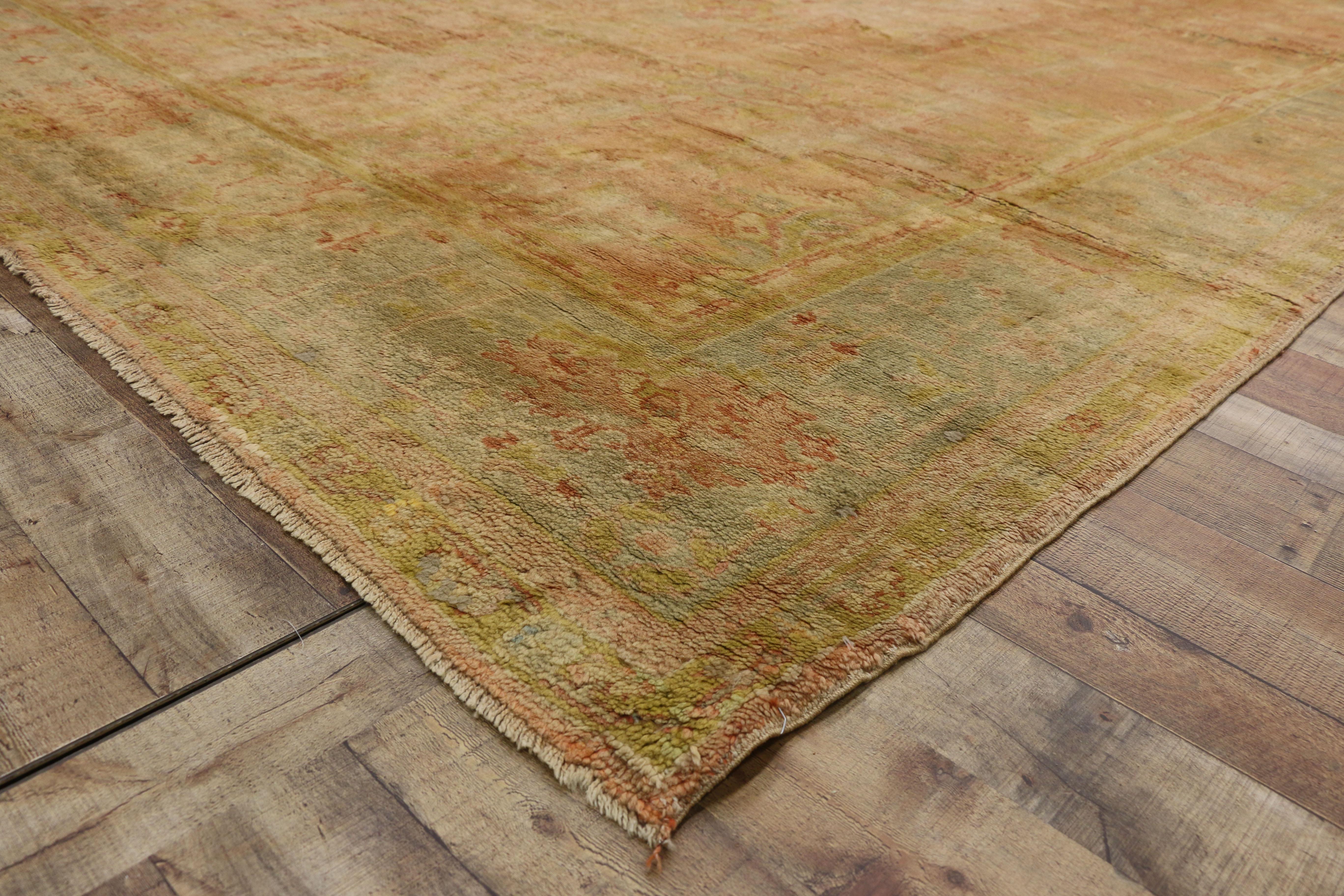 20th Century Antique Turkish Oushak Rug, Spanish Eclectic Meets Sunbaked Elegance For Sale
