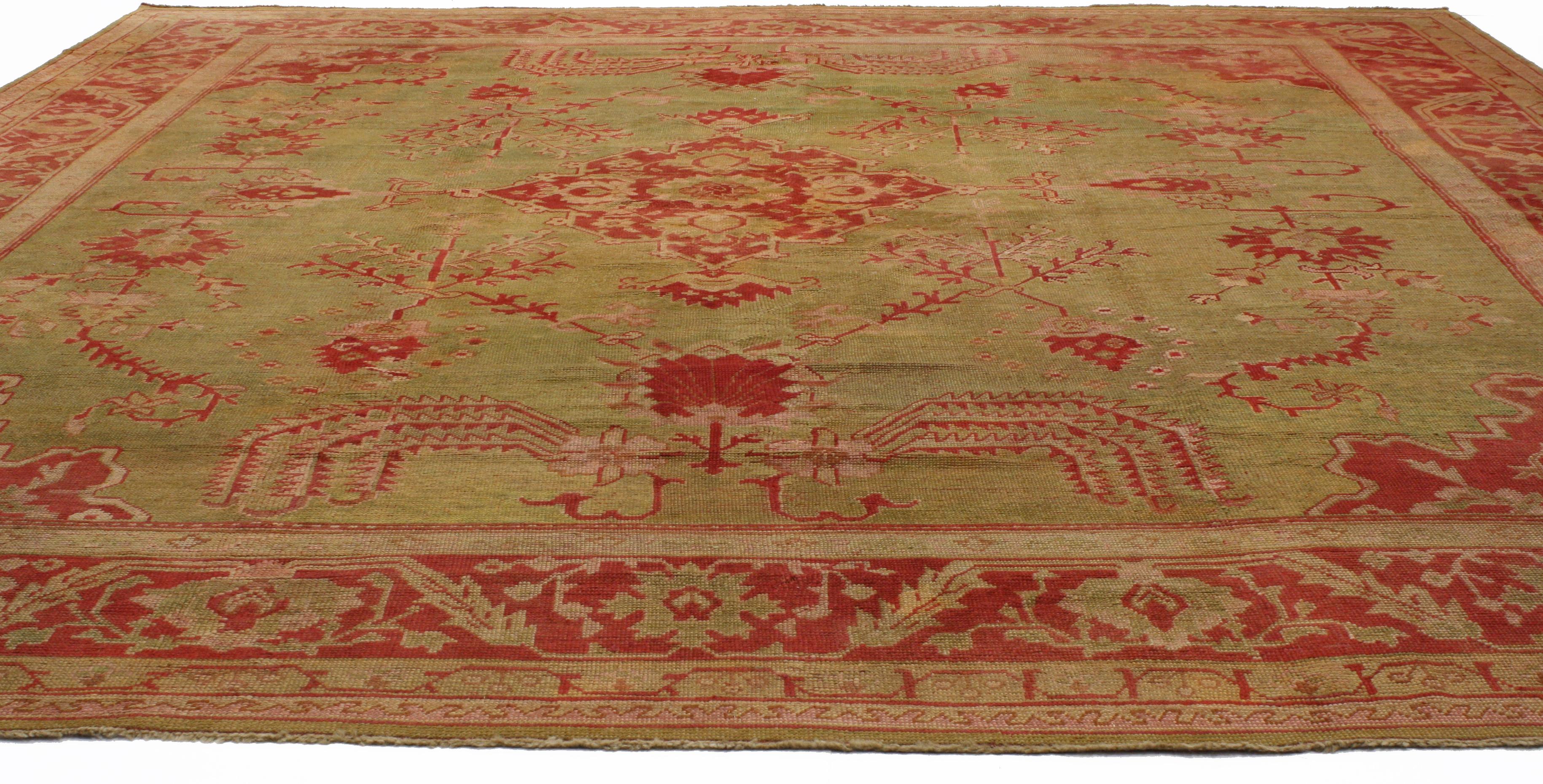 Hand-Knotted Antique Turkish Oushak Area Rug with Weeping Willow Tree Design For Sale