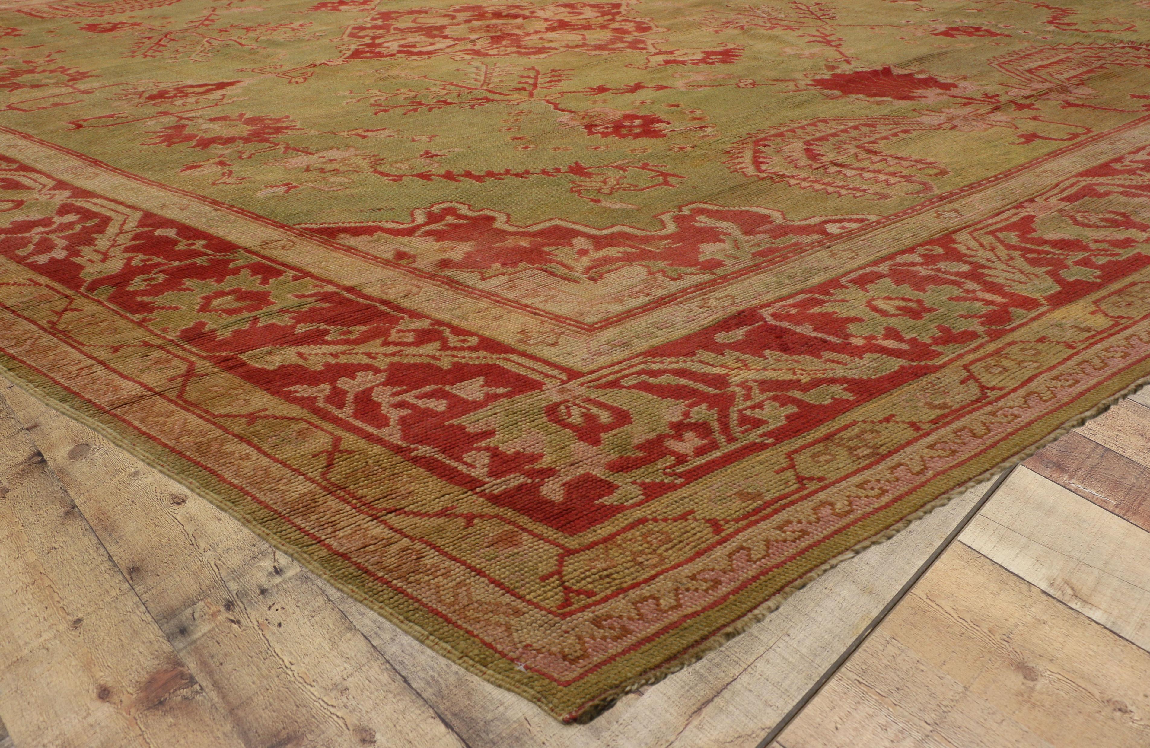 19th Century Antique Turkish Oushak Area Rug with Weeping Willow Tree Design For Sale