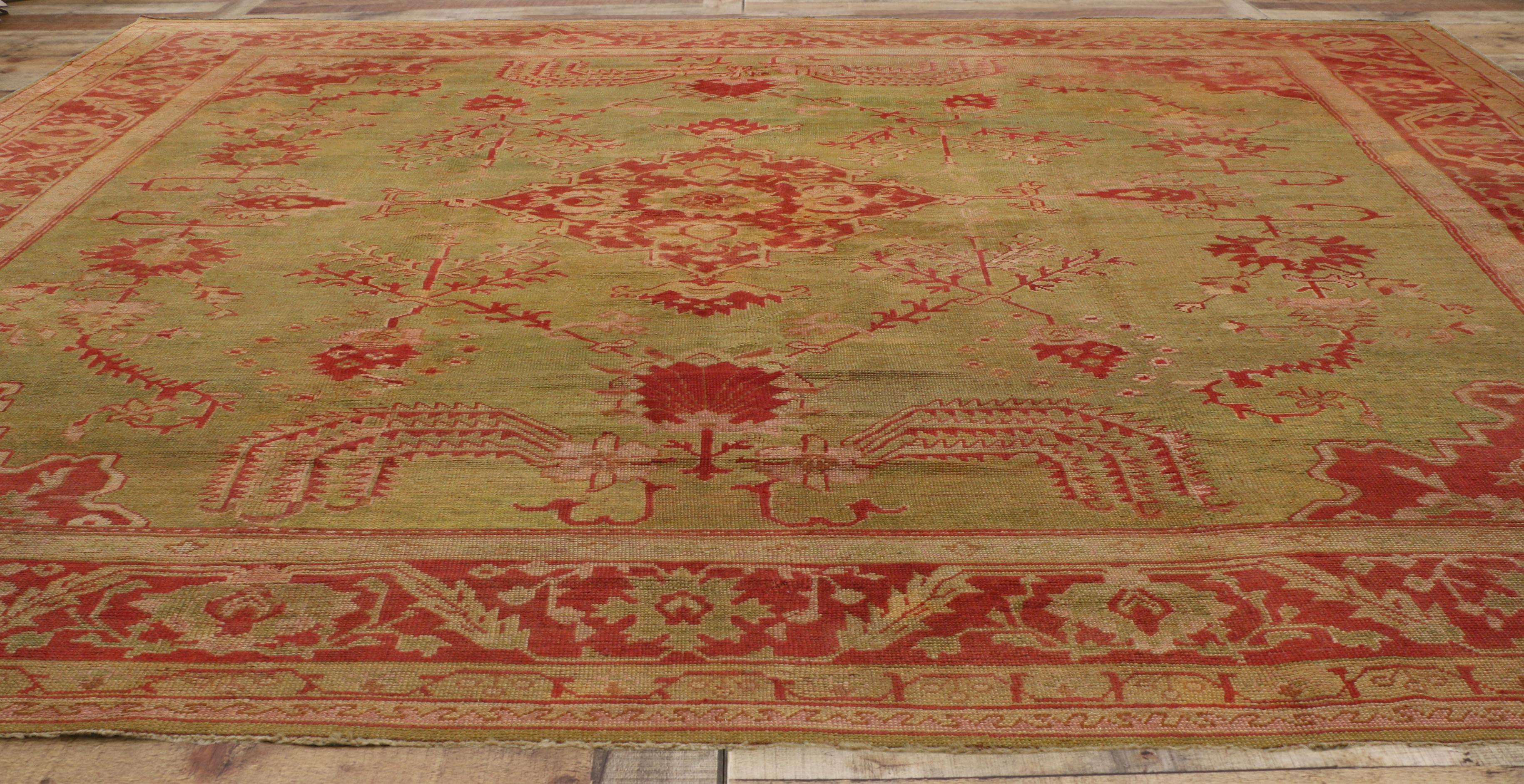 Wool Antique Turkish Oushak Area Rug with Weeping Willow Tree Design For Sale