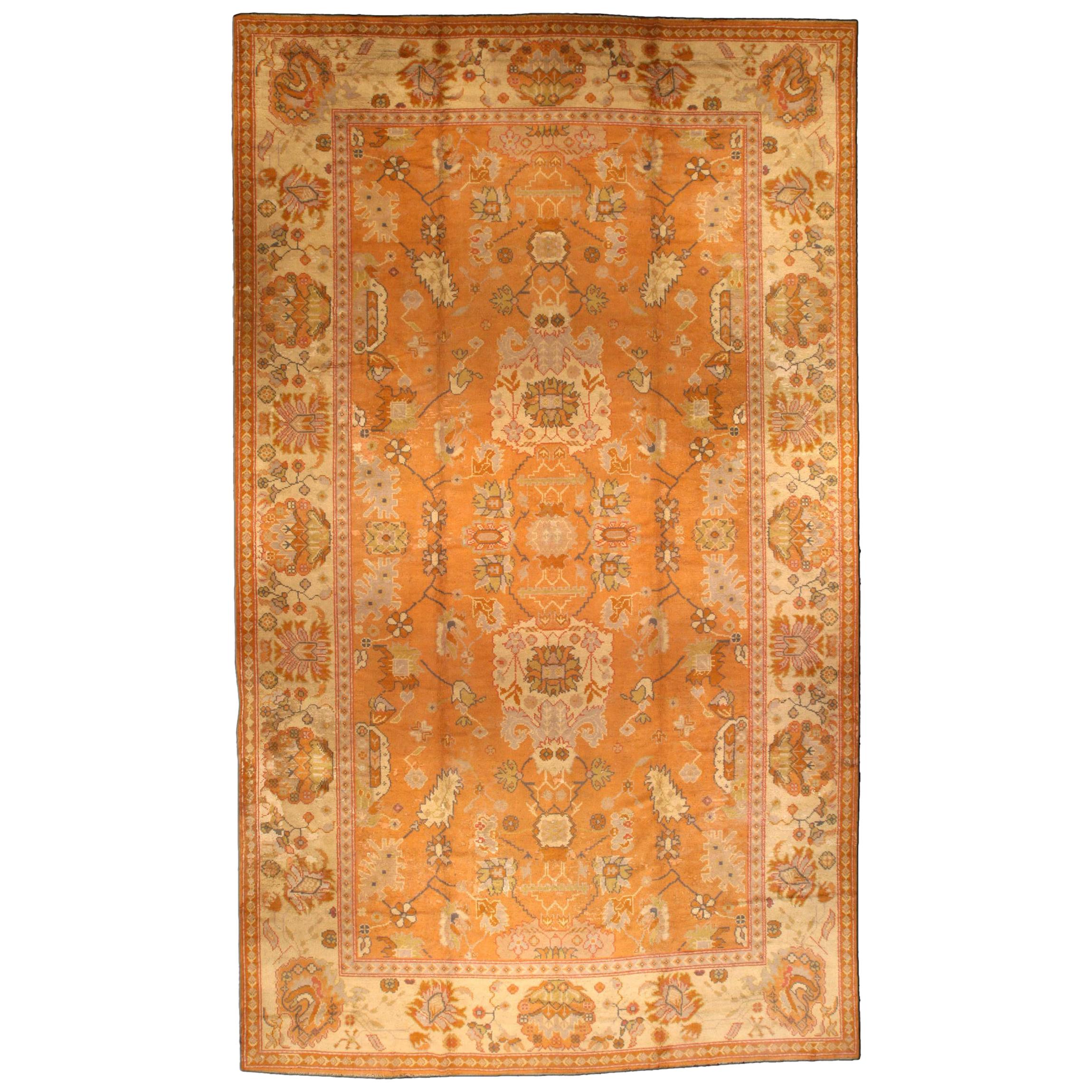 Antique Oushak Traditional OrangeGold and Red Wool Rug For Sale at 1stDibs