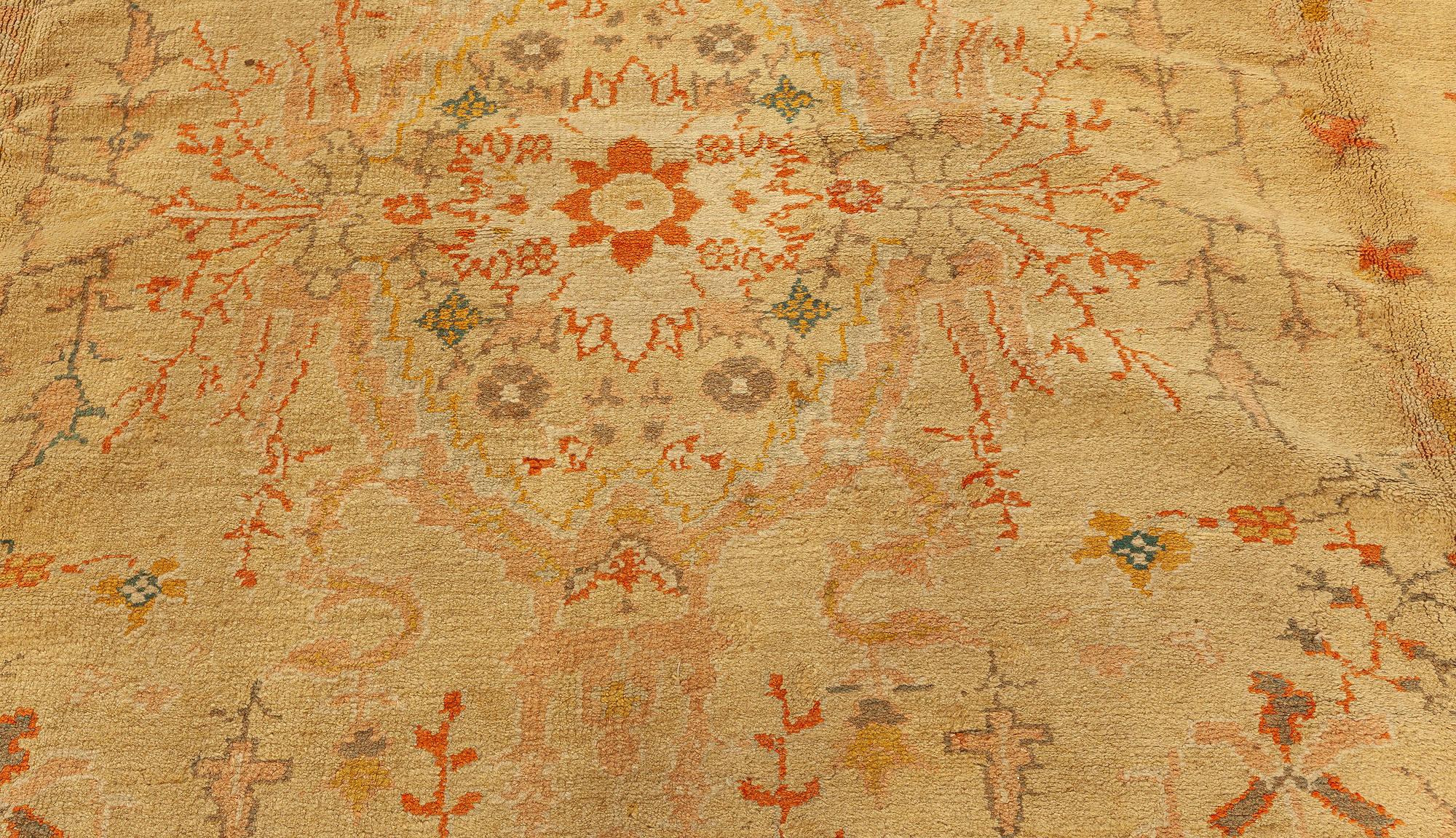 Antique Turkish Oushak Beige Botanic Rug In Good Condition For Sale In New York, NY
