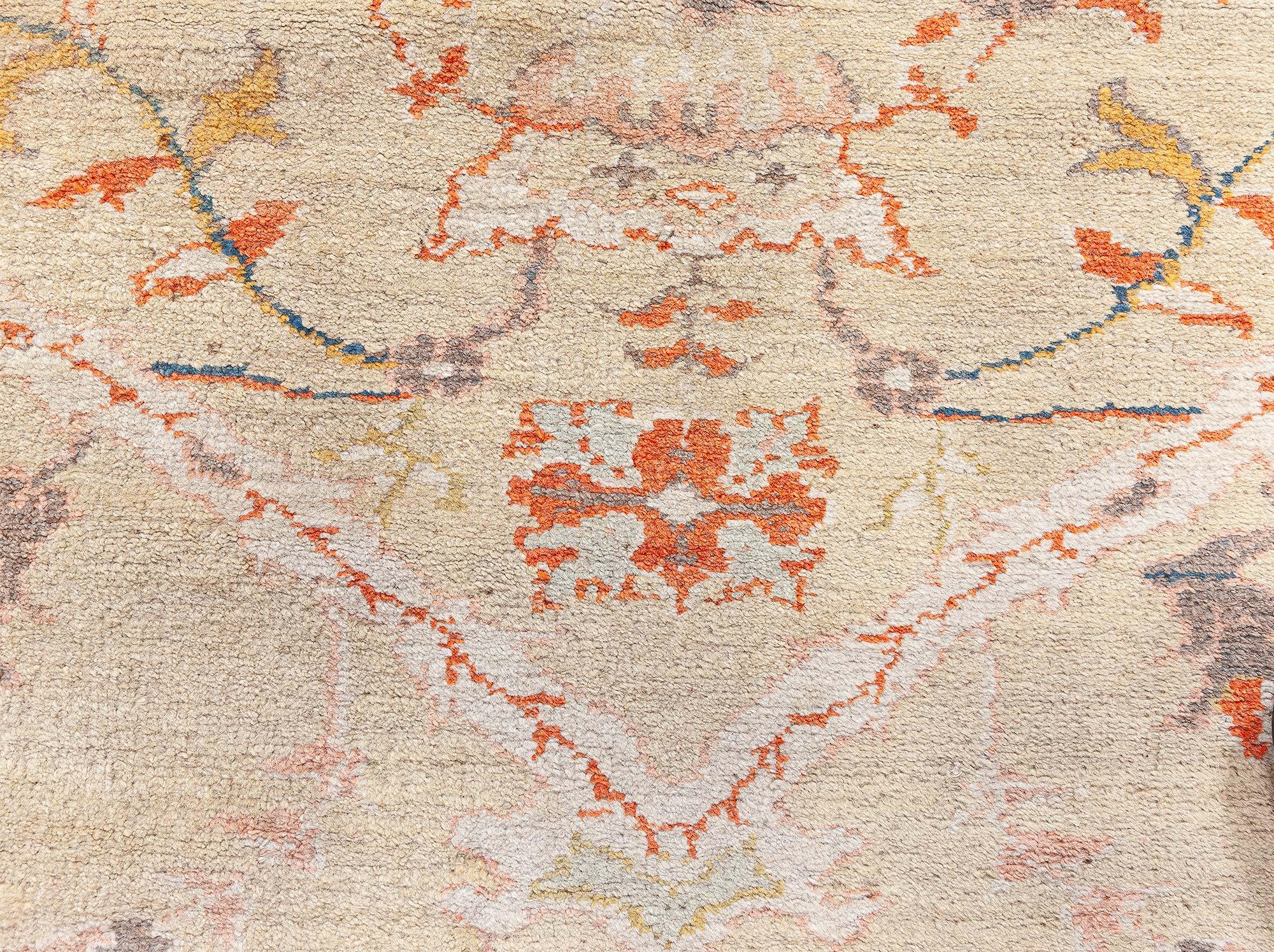 Doris Leslie Blau Antique Turkish Oushak Beige Botanic Rug In Good Condition For Sale In New York, NY