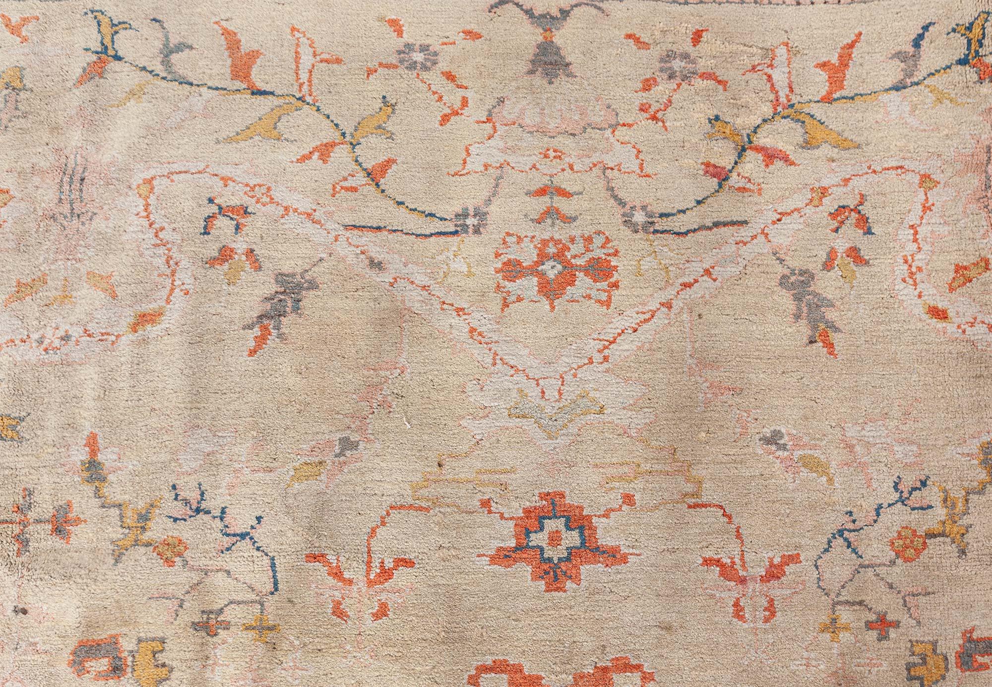 20th Century Doris Leslie Blau Antique Turkish Oushak Beige Botanic Rug For Sale