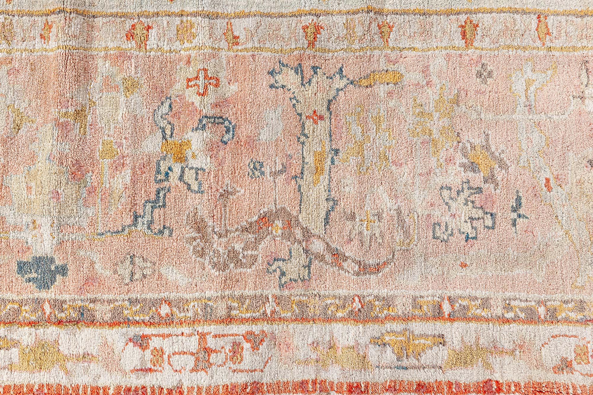 Doris Leslie Blau Antique Turkish Oushak Beige Botanic Rug For Sale 1