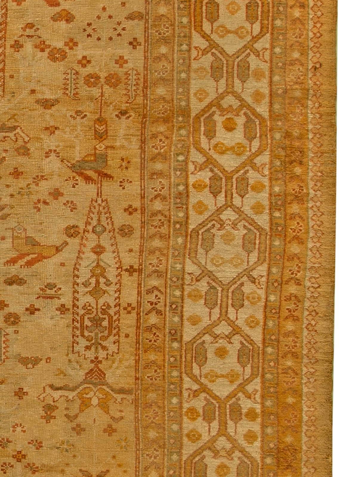 Antique Turkish Oushak Beige Handwoven Wool Rug For Sale 1