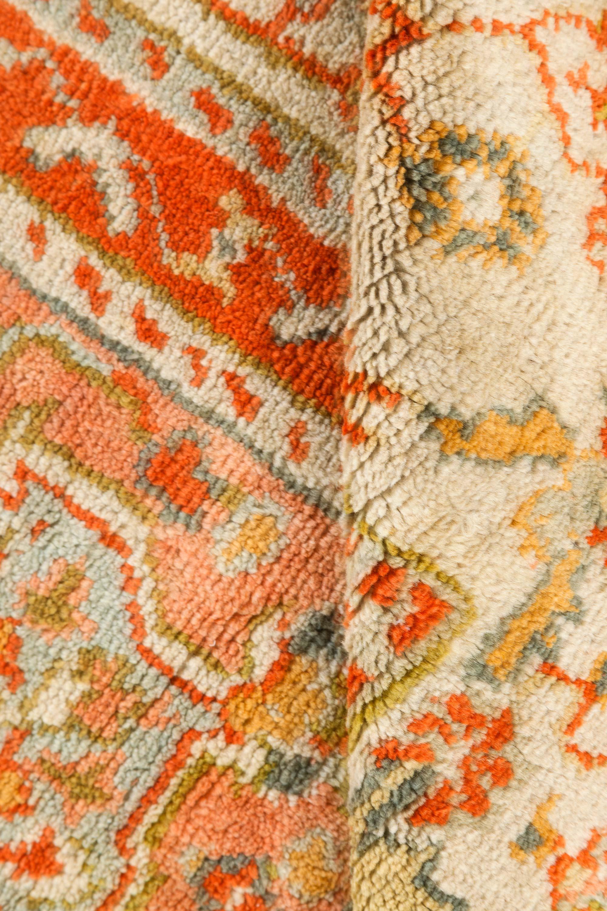 Antique Turkish Oushak botanic handmade wool carpet
Size: 10'8