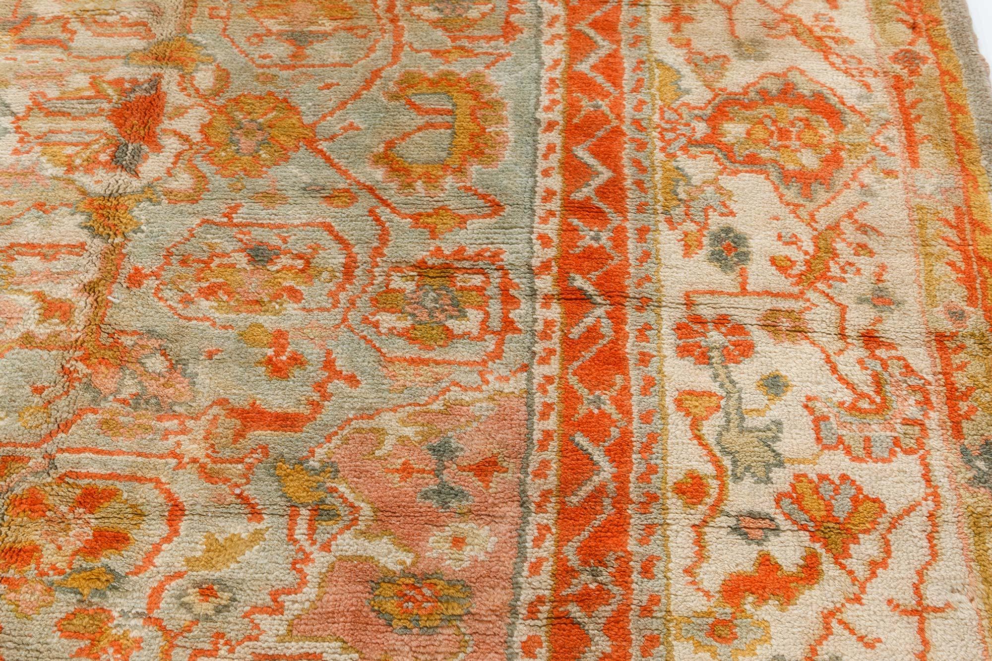 Antique Turkish Oushak Botanic Handmade Wool Carpet In Good Condition For Sale In New York, NY