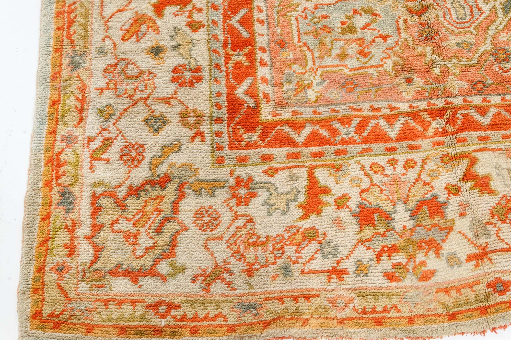 Antique Turkish Oushak Botanic Handmade Wool Carpet For Sale 1