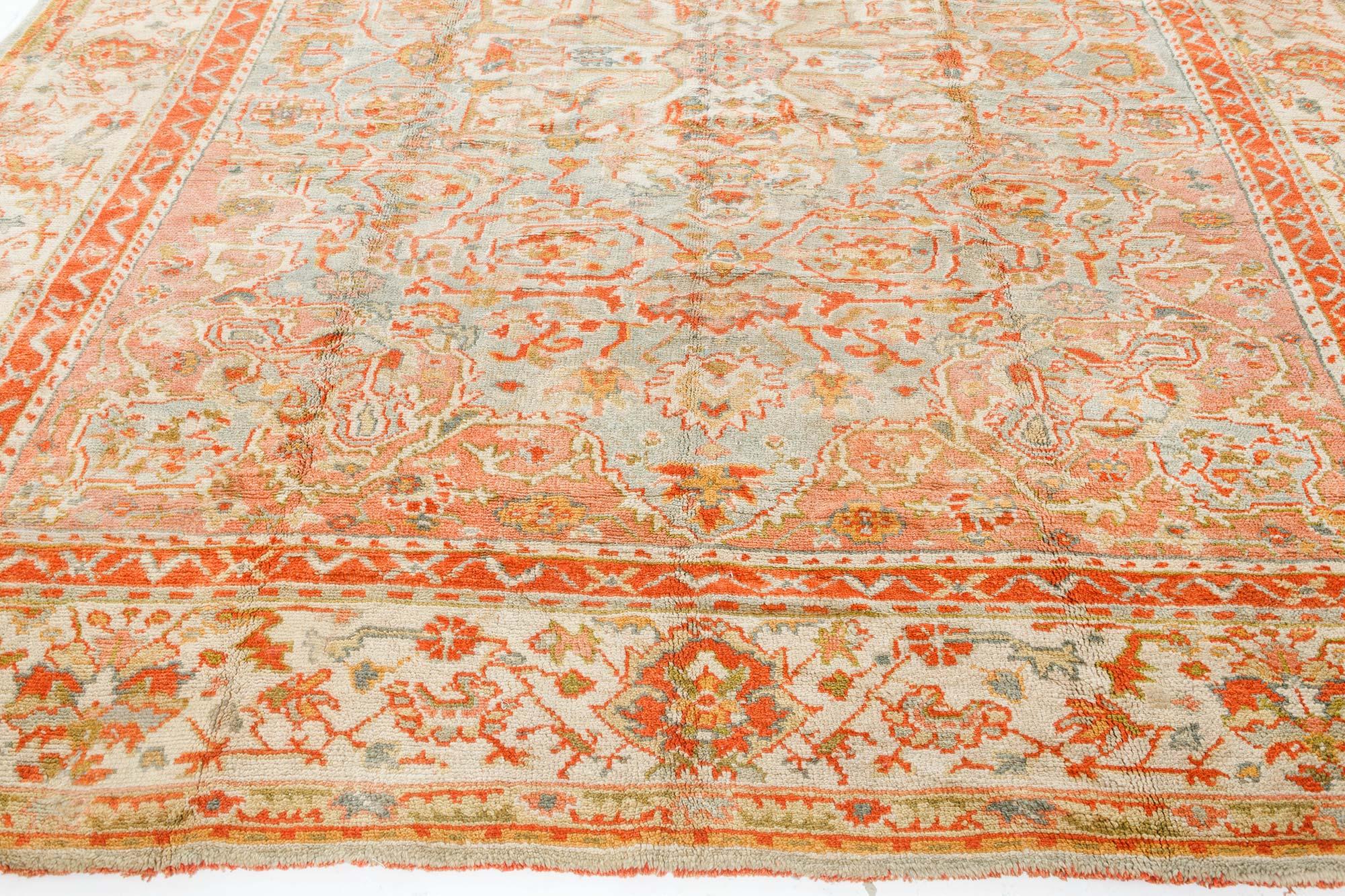 Antique Turkish Oushak Botanic Handmade Wool Carpet For Sale 2