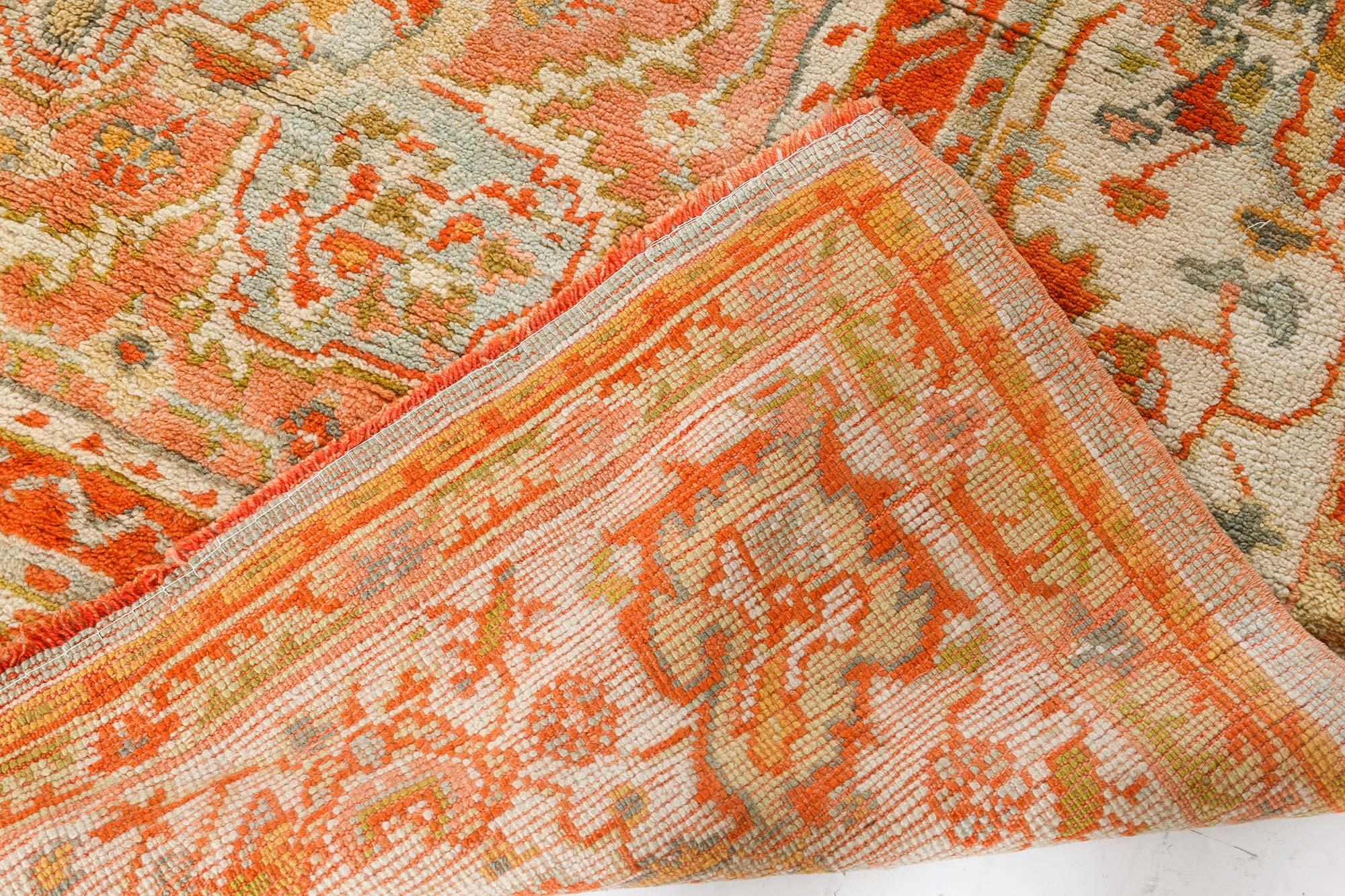 Antique Turkish Oushak Botanic Handmade Wool Carpet For Sale 3