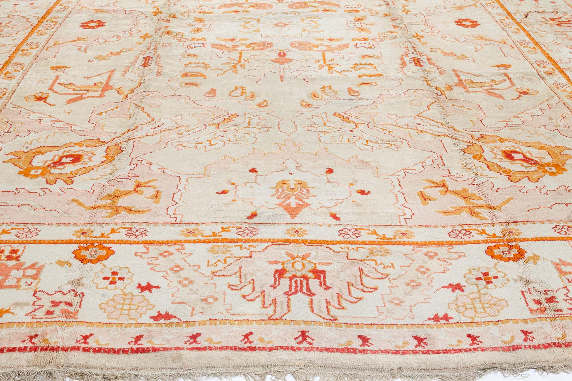 Antique Turkish Oushak Botanic Handwoven Wool Rug In Good Condition For Sale In New York, NY