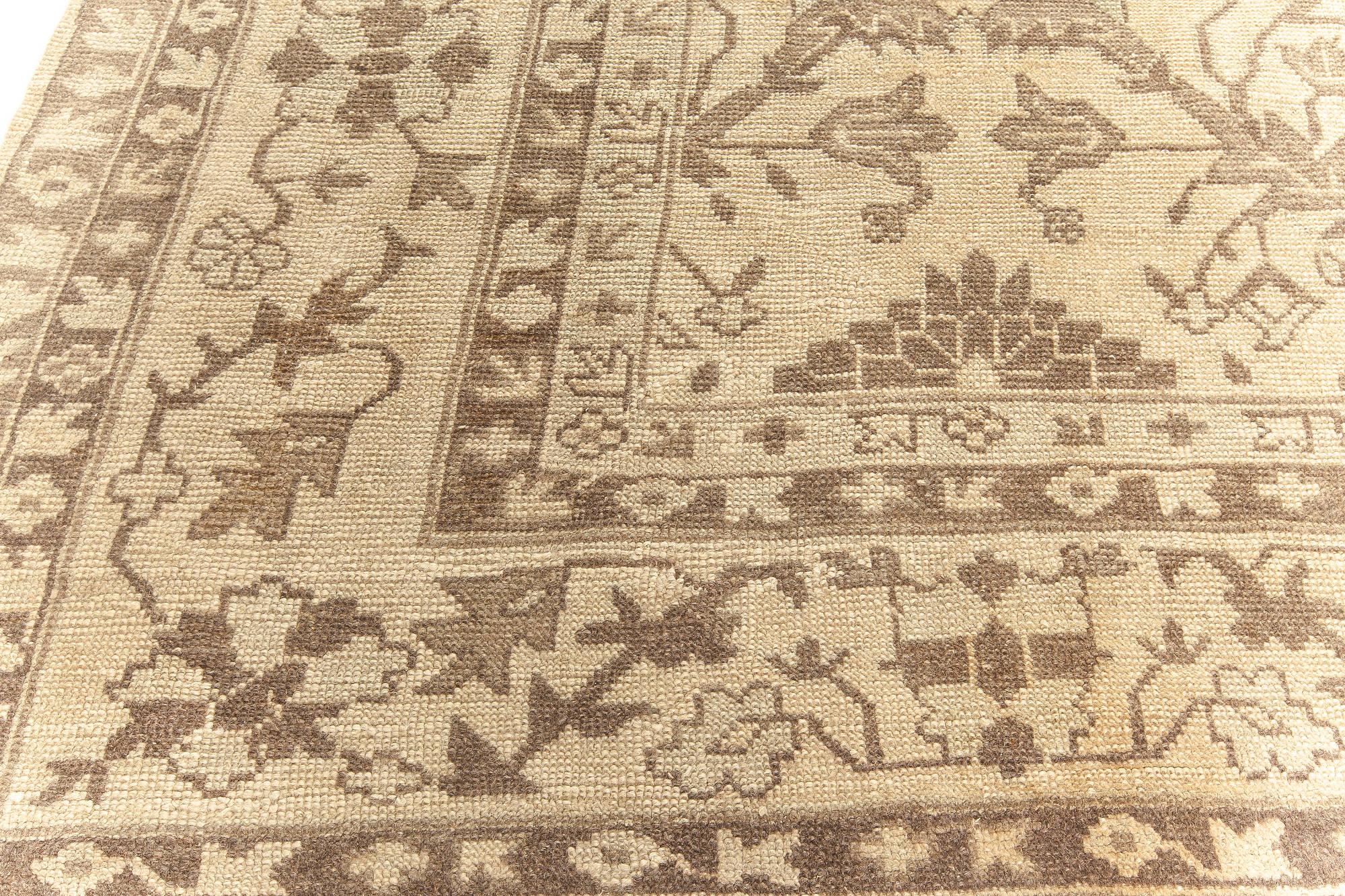 20th Century Antique Turkish Oushak Handwoven Wool Rug For Sale