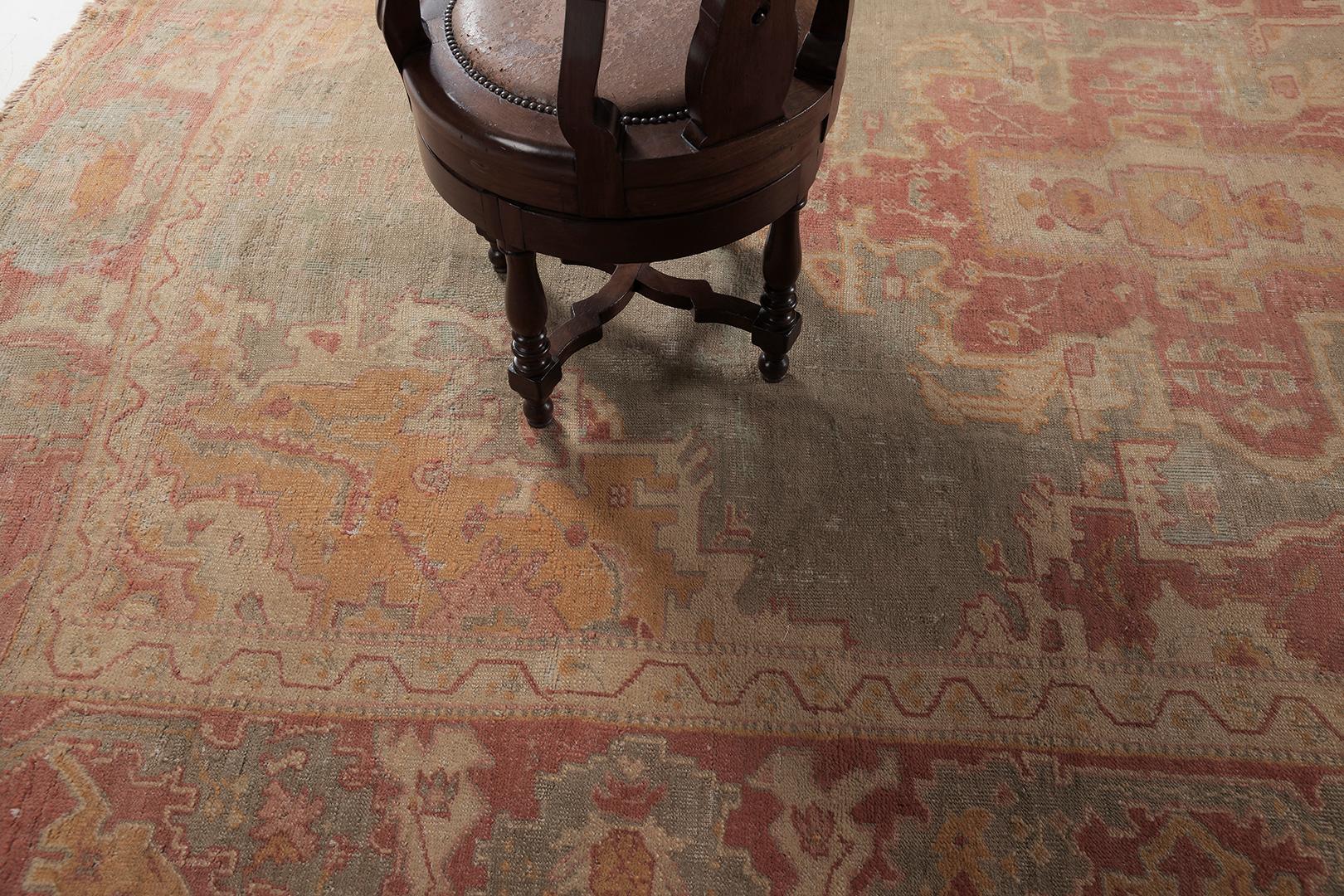 Hand-Knotted Antique Turkish Oushak For Sale