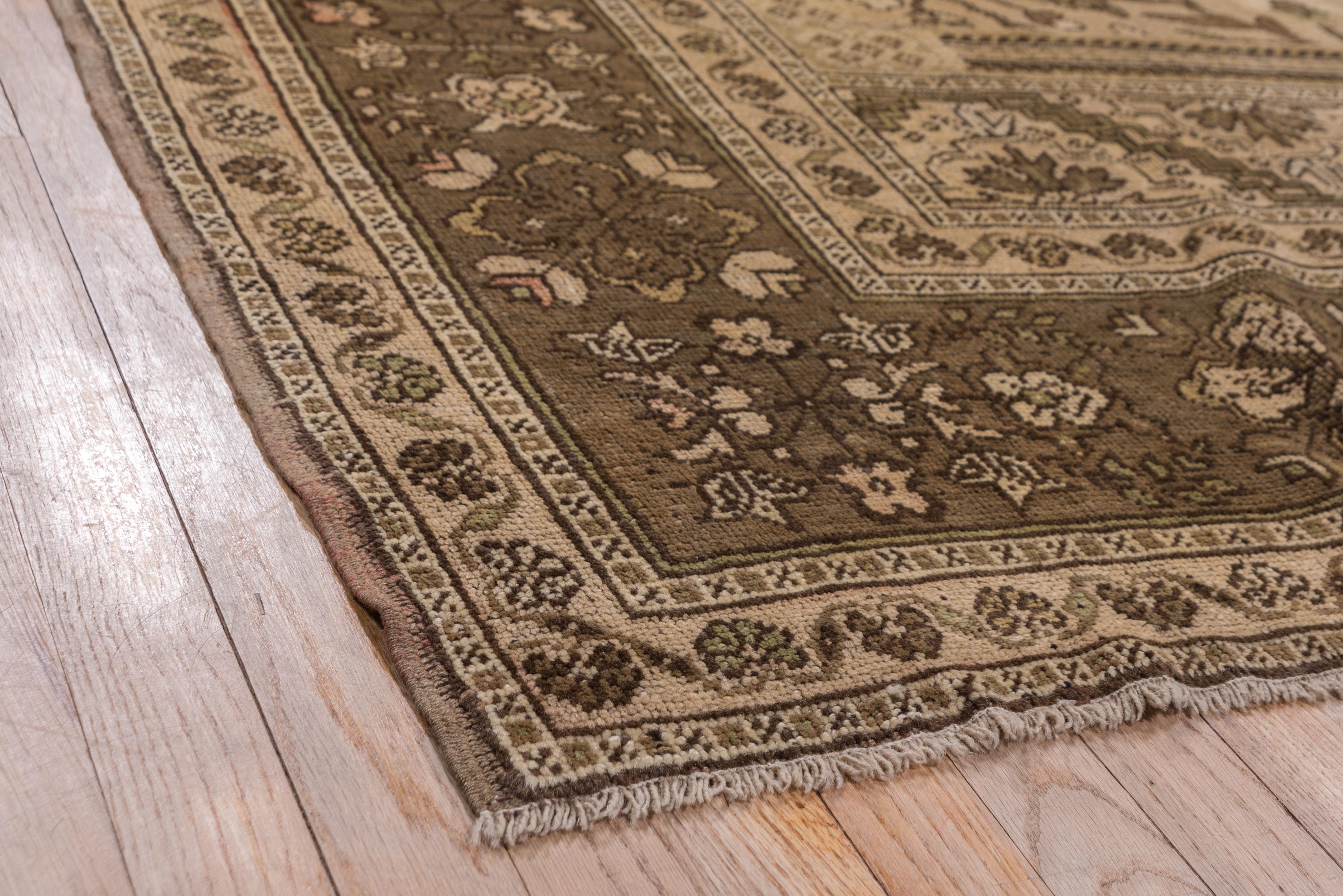 Antique Turkish Oushak Carpet, Brown Field, circa 1940s For Sale 5