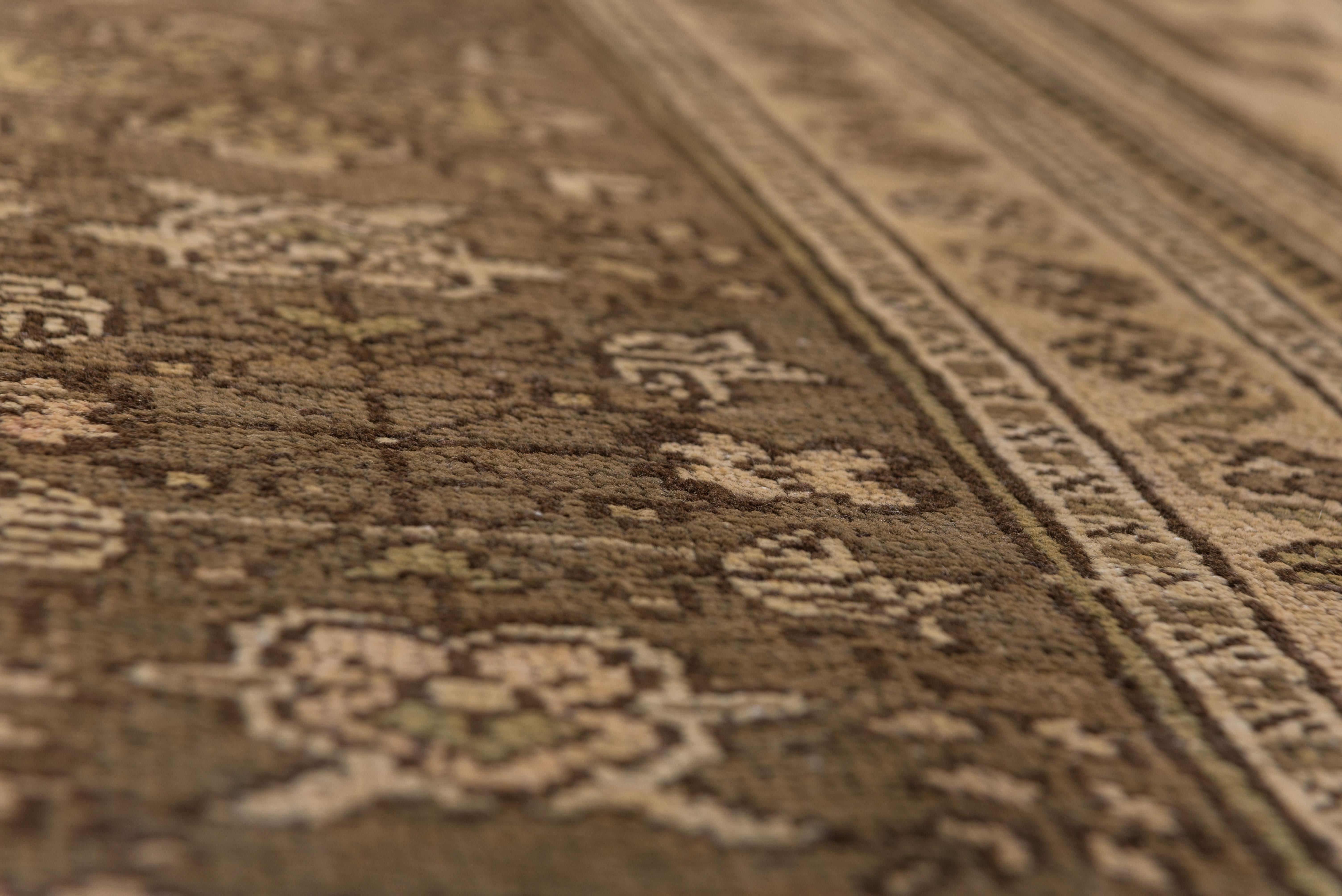 Hand-Knotted Antique Turkish Oushak Carpet, Brown Field, circa 1940s For Sale
