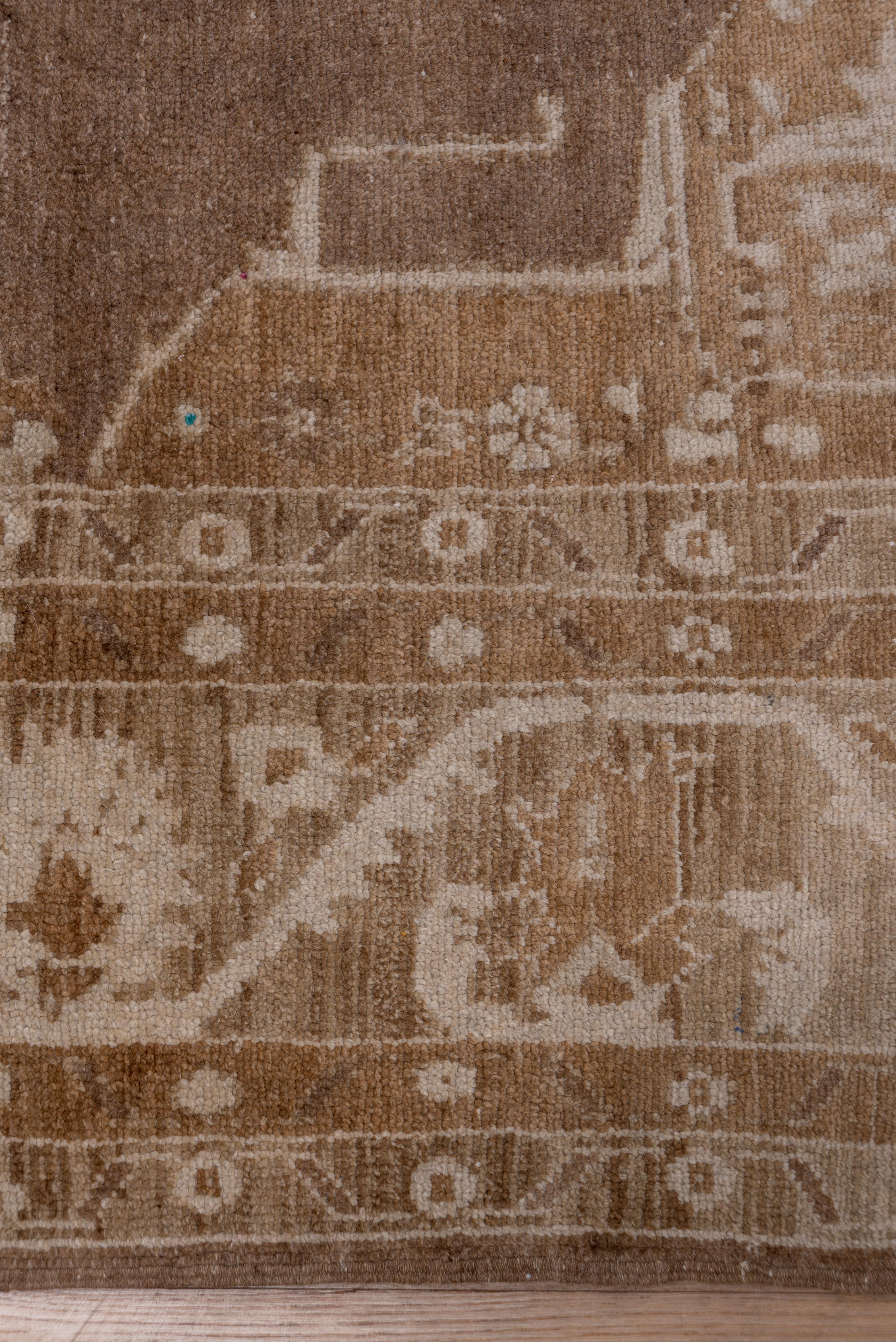Antique Turkish Oushak Carpet, Brown Field, Light Brown Borders, Circa 1930s For Sale 4